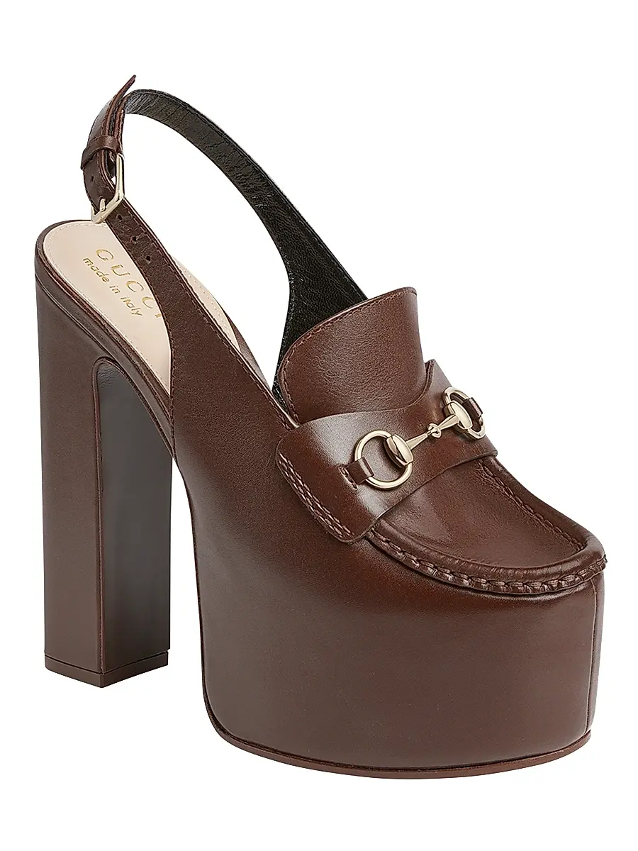 Gucci Women's Horsebit Loafer 145MM Platform Slingback Pumps - Chocolate | Thumbnail 2 Gucci Women's Horsebit Loafer 145MM Platform Slingback Pumps - Chocolate | Thumbnail 2