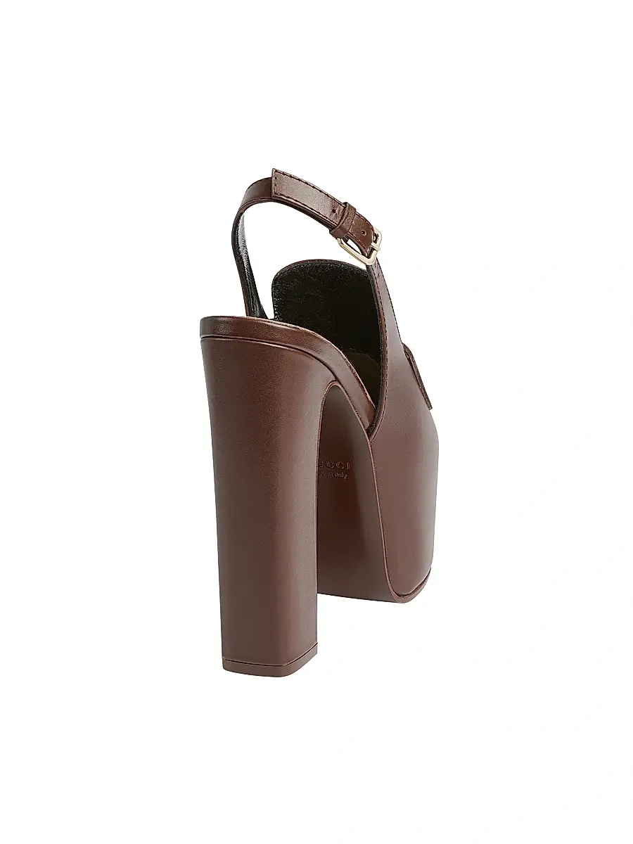 Gucci Women's Horsebit Loafer 145MM Platform Slingback Pumps - Chocolate | Thumbnail 3 Gucci Women's Horsebit Loafer 145MM Platform Slingback Pumps - Chocolate | Thumbnail 3