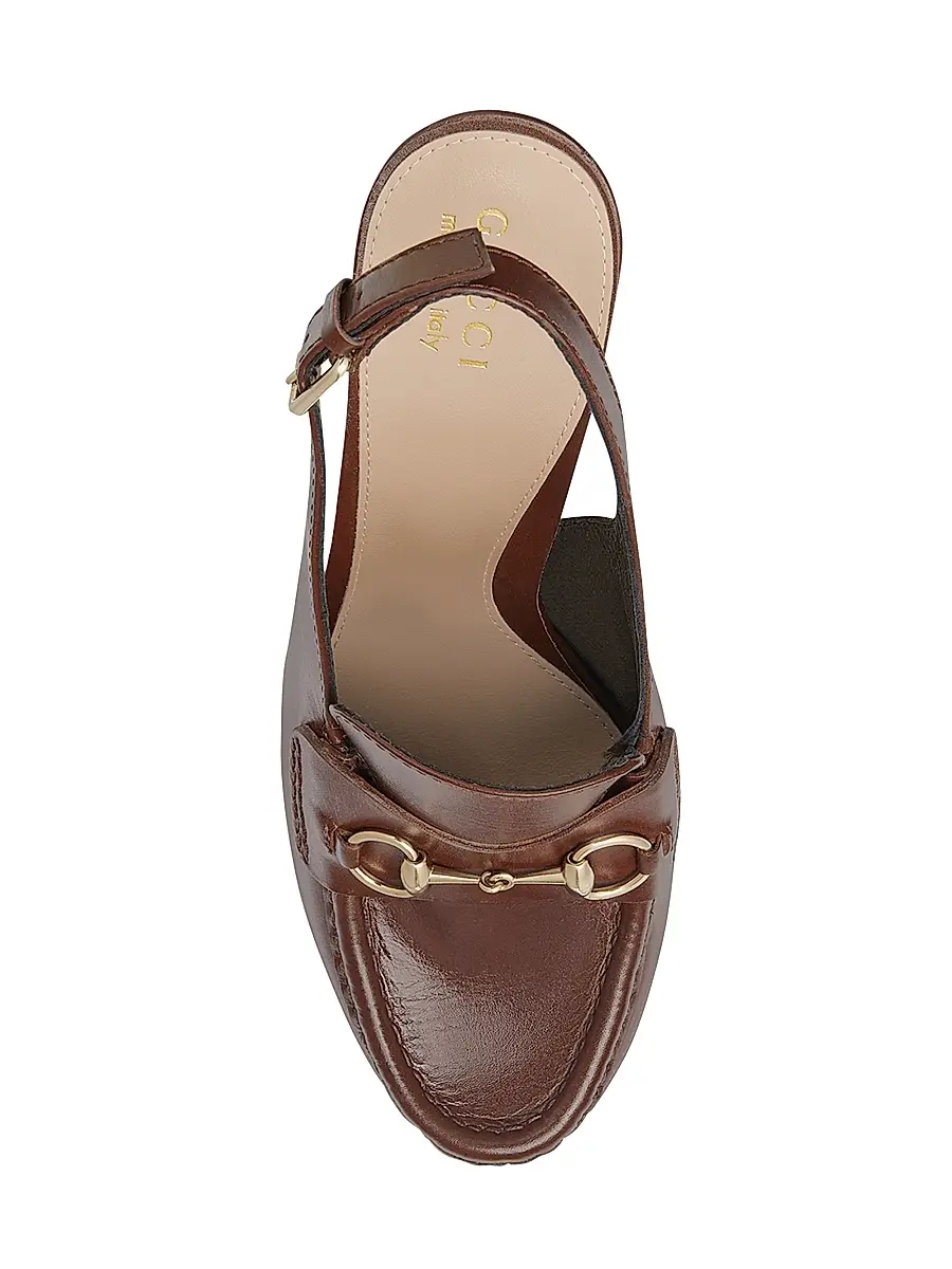 Gucci Women's Horsebit Loafer 145MM Platform Slingback Pumps - Chocolate | Thumbnail 4 Gucci Women's Horsebit Loafer 145MM Platform Slingback Pumps - Chocolate | Thumbnail 4