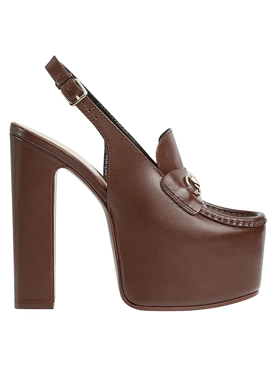 Women's Horsebit Loafer 145MM Platform Slingback Pumps - Chocolate Women's Horsebit Loafer 145MM Platform Slingback Pumps - Chocolate