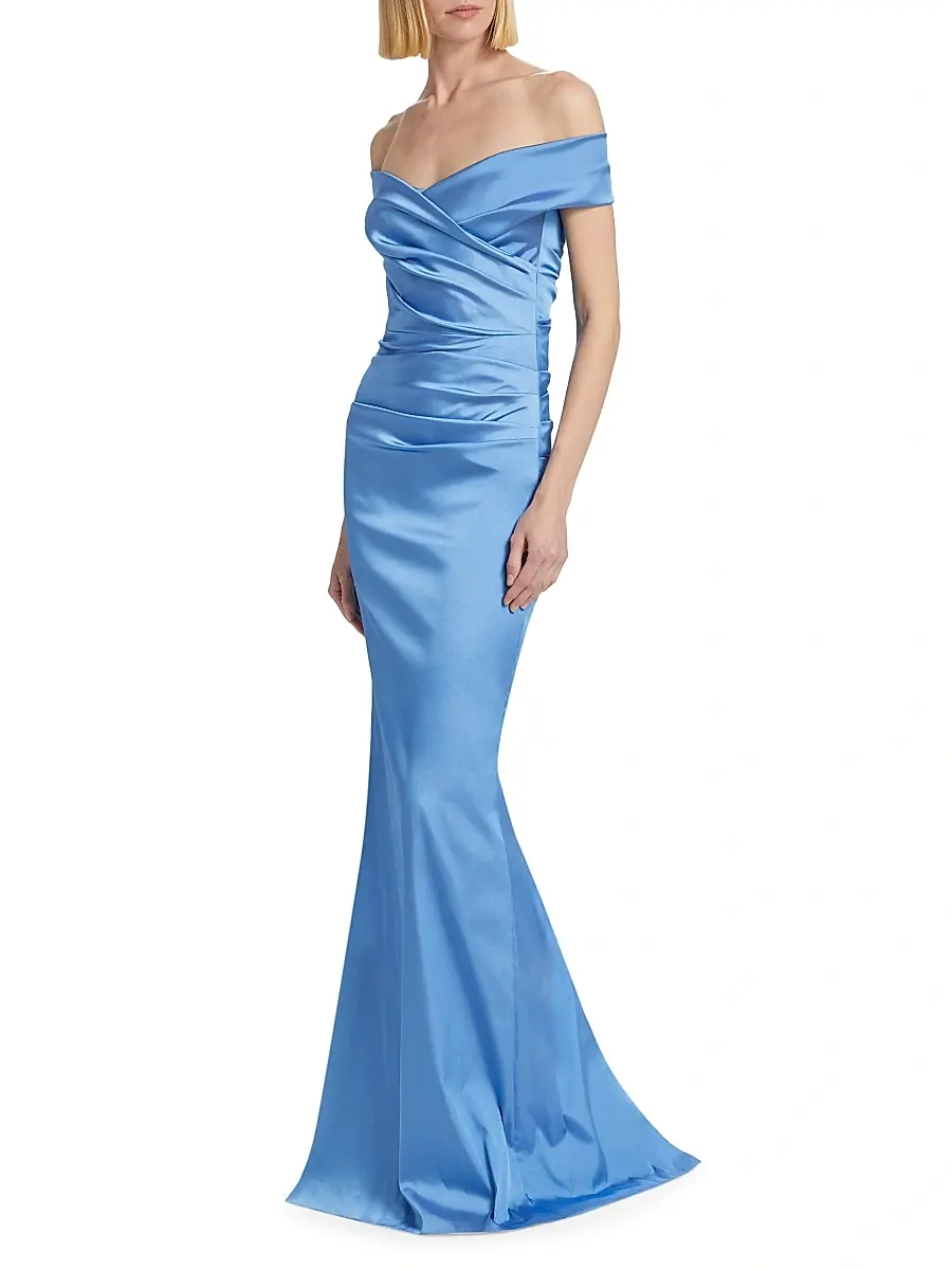 Teri Jon by Rickie Freeman Women's Off-The-Shoulder Ruched Satin Gown | Thumbnail 2 Teri Jon by Rickie Freeman Women's Off-The-Shoulder Ruched Satin Gown | Thumbnail 2