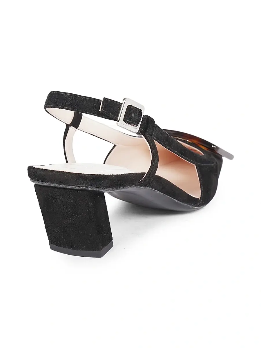 Roger Vivier Women's Belle Vivier 45mm Suede Slingback Pumps | Thumbnail 2 Roger Vivier Women's Belle Vivier 45mm Suede Slingback Pumps | Thumbnail 2