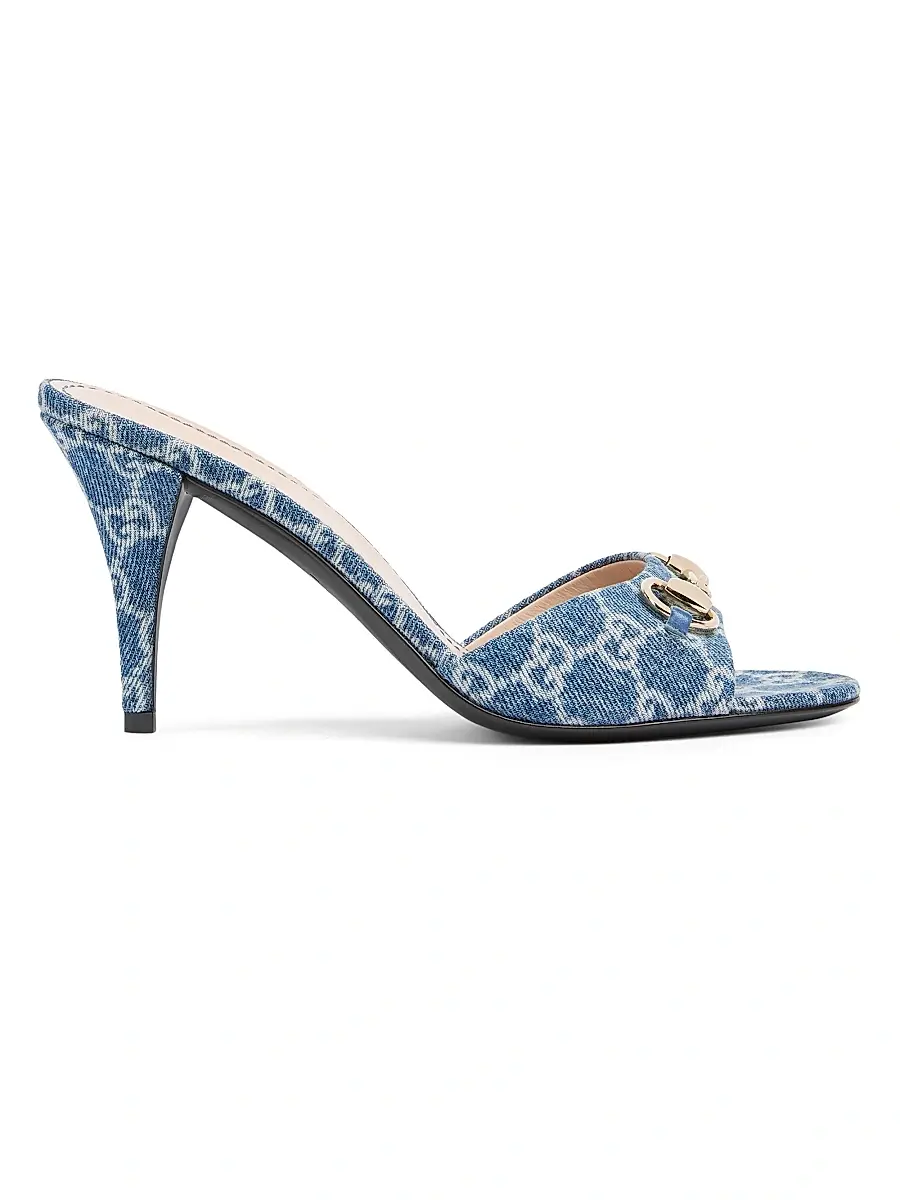 Gucci Women's Erin 5MM GG Canvas Horsebit Sandals - Medium Blue | Image 1 Gucci Women's Erin 5MM GG Canvas Horsebit Sandals - Medium Blue | Image 1