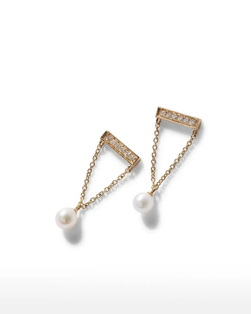 Sydney Evan 14k Diamond Bar & Pearl Earrings | Thumbnail 3 Sydney Evan 14k Diamond Bar & Pearl Earrings | Thumbnail 3