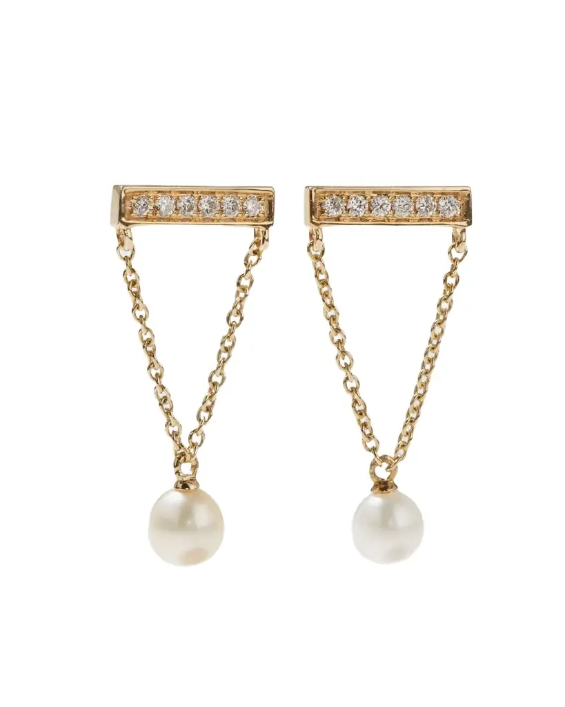 Sydney Evan 14k Diamond Bar & Pearl Earrings | Image 1 Sydney Evan 14k Diamond Bar & Pearl Earrings | Image 1