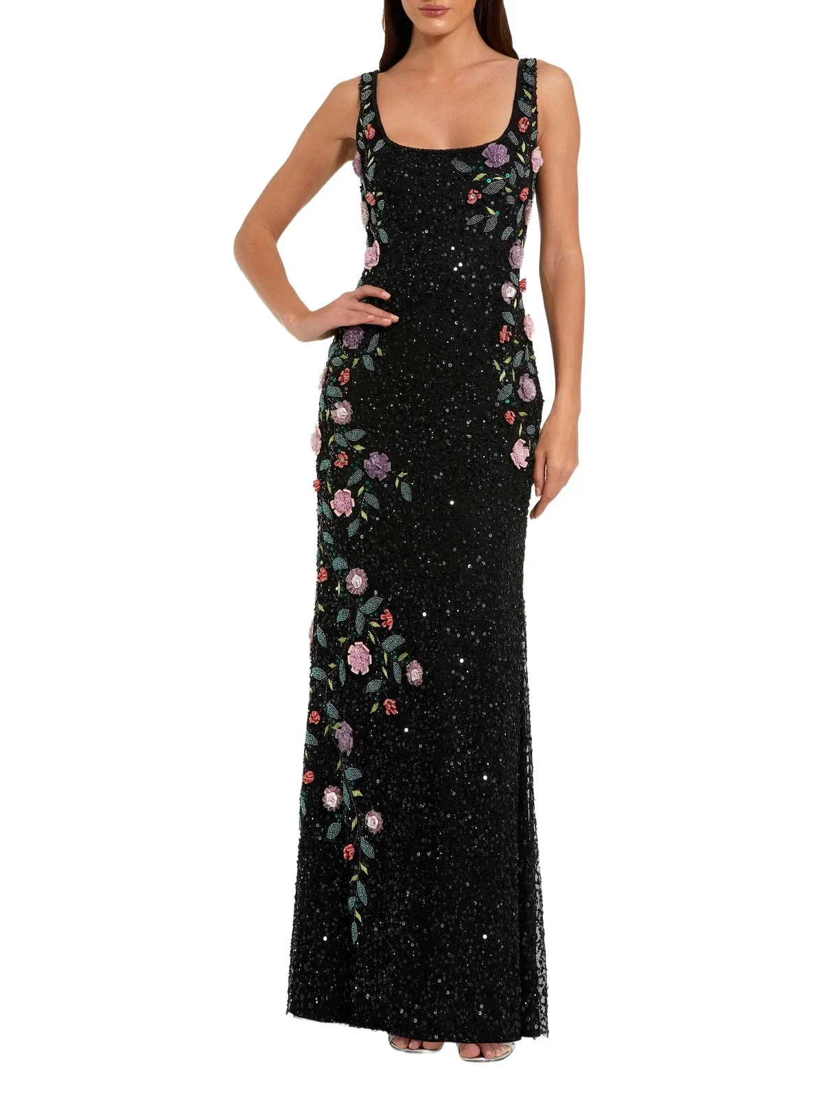 Women's Evening Embellished Floral Scoopneck Gown