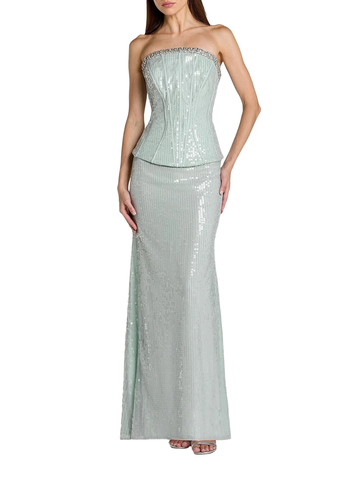 Women's Sequined Peplum Strapless Gown