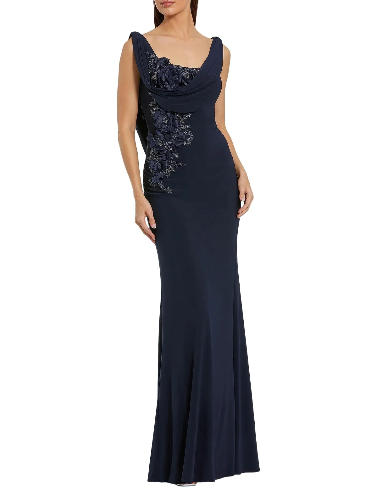 Women's Evening Beaded Jersey Sleeveless Gown