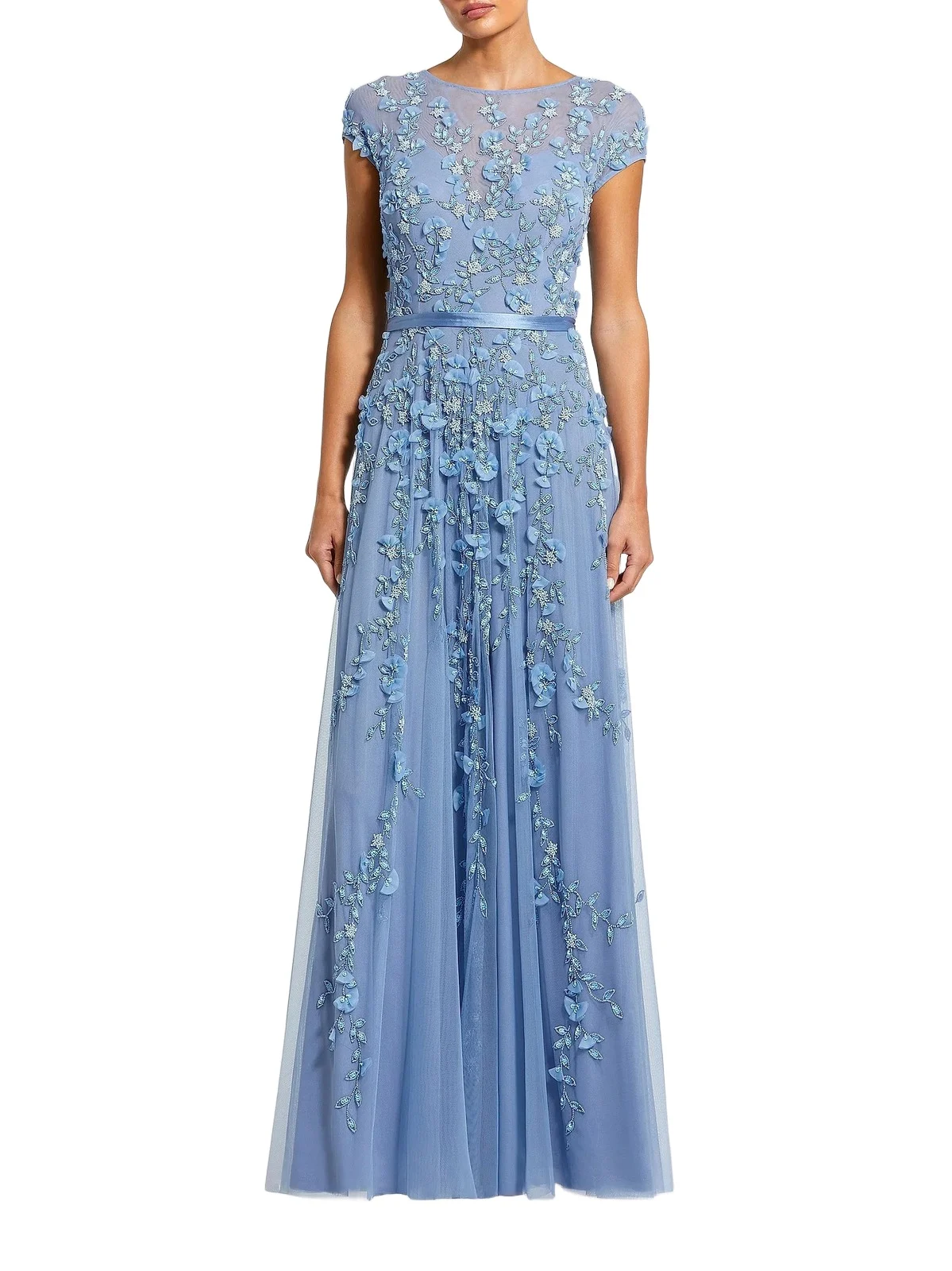 Women's Evening Floral-Embroidered Mesh Gown