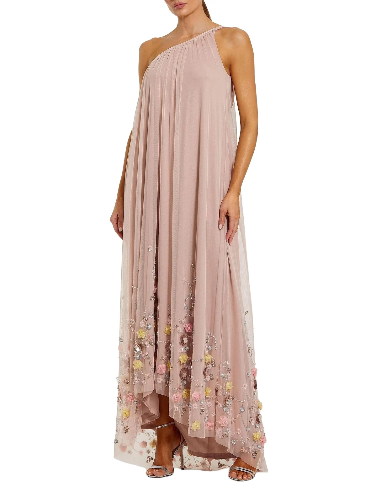 Women's Embellished Mesh One-Shoulder Trapeze Gown Women's Embellished Mesh One-Shoulder Trapeze Gown