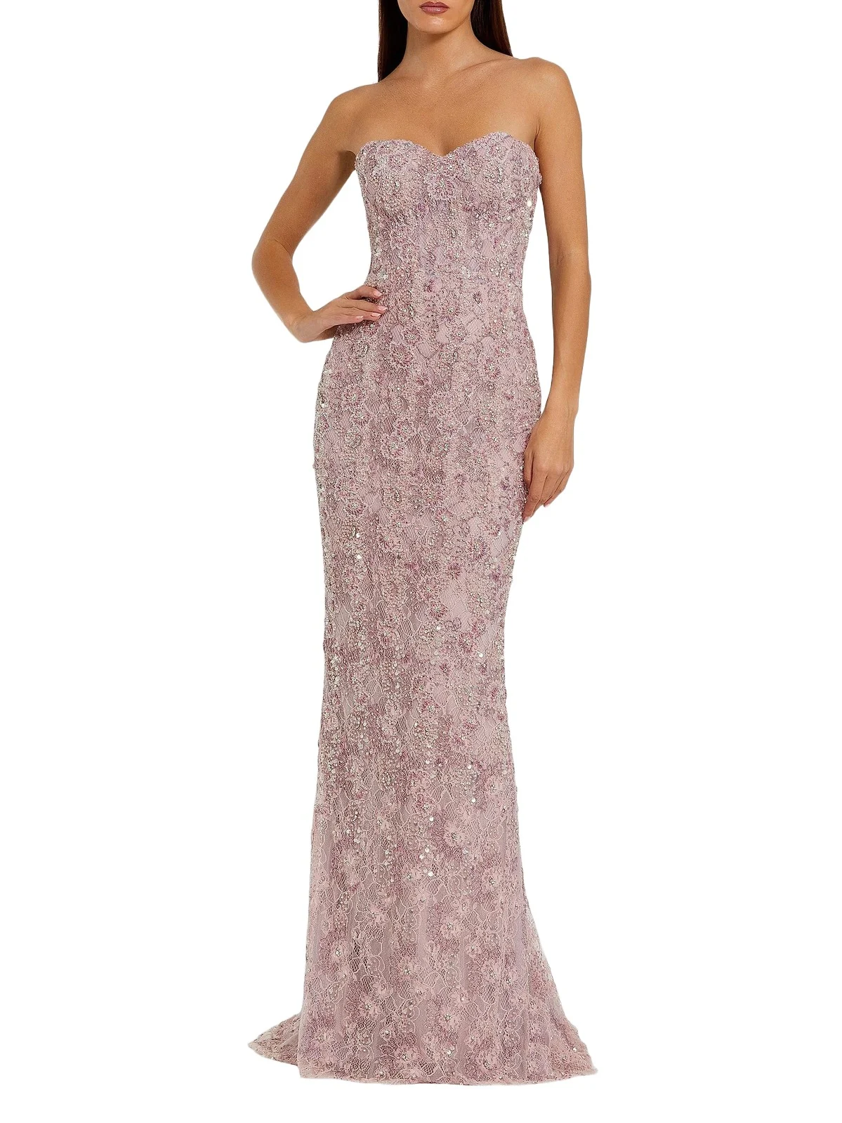 Women's Embellished Floral Lace Strapless Gown Women's Embellished Floral Lace Strapless Gown