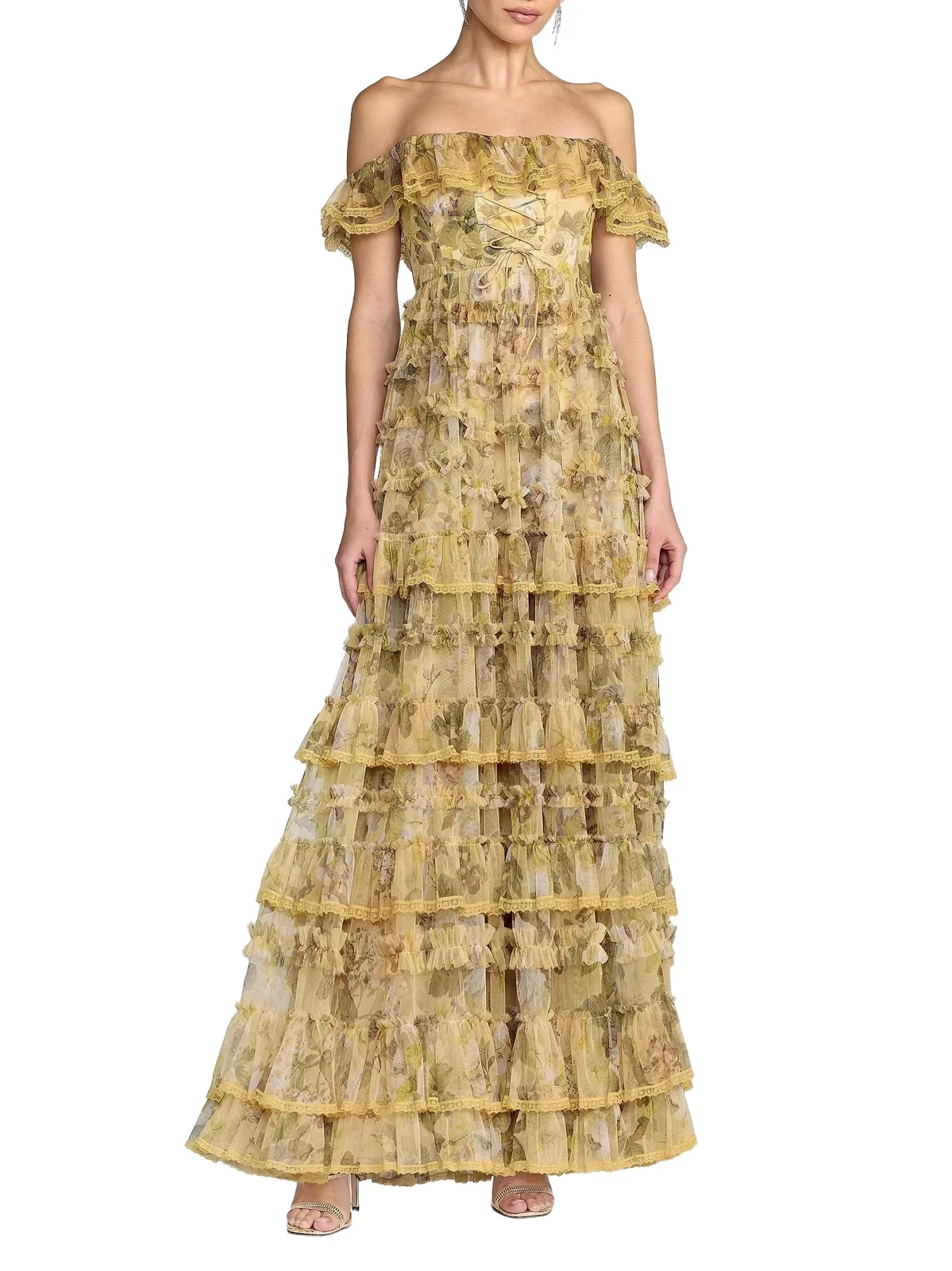 Women's Floral Tiered Off-The-Shoulder Gown