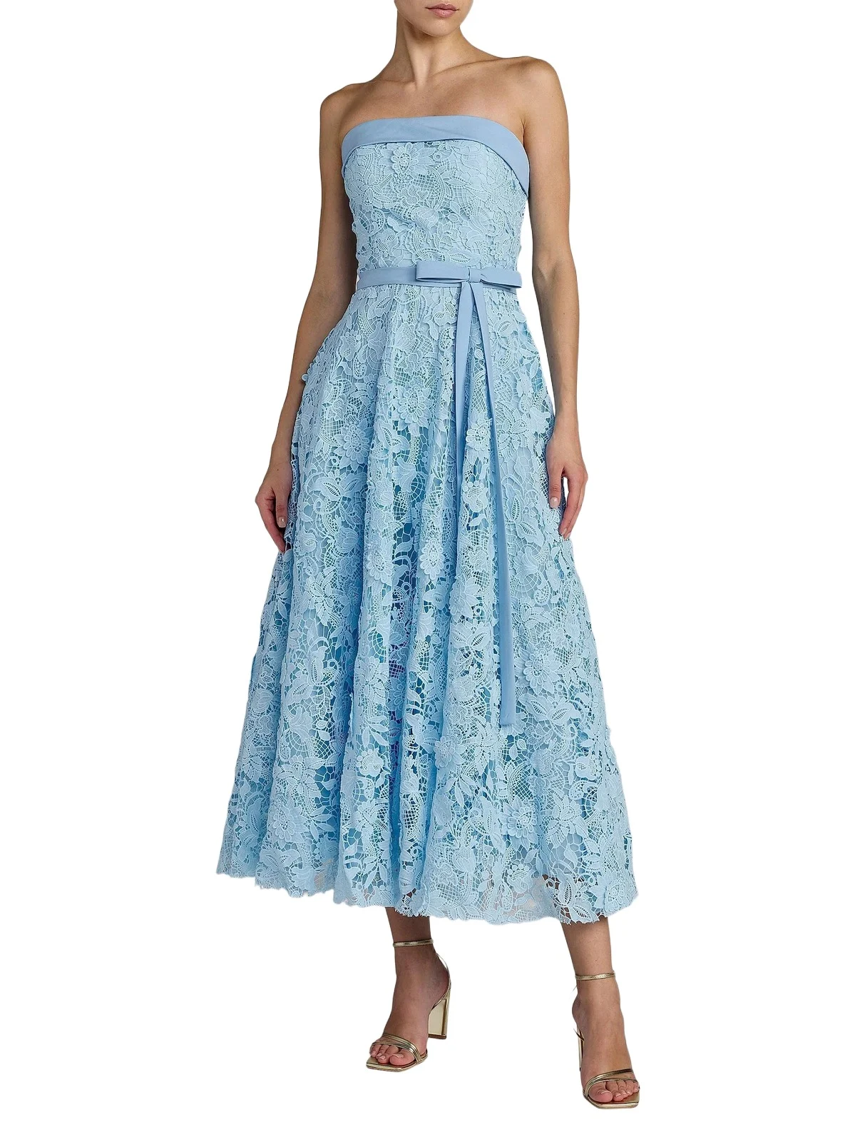Women's Floral-Lace Crepe Strapless Midi-Dress Women's Floral-Lace Crepe Strapless Midi-Dress