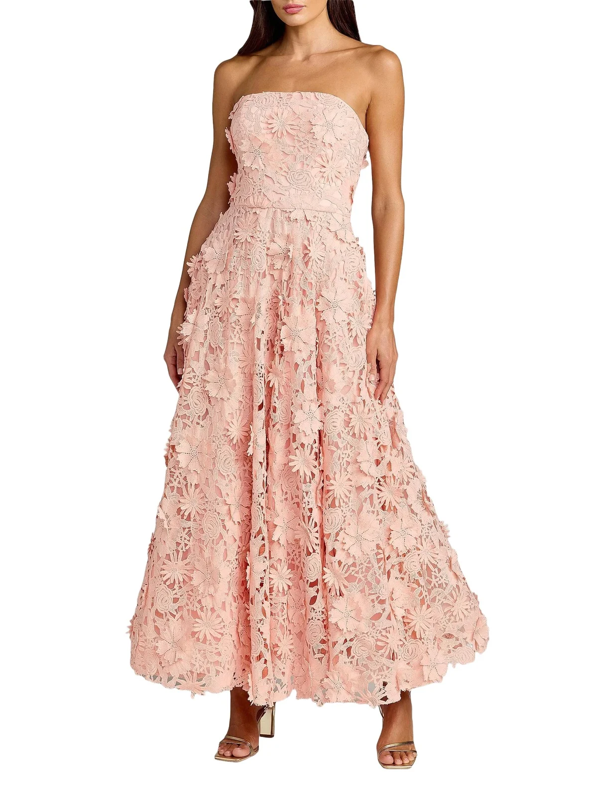 Women's Floral Lace Strapless A-Line Midi-Dress Women's Floral Lace Strapless A-Line Midi-Dress