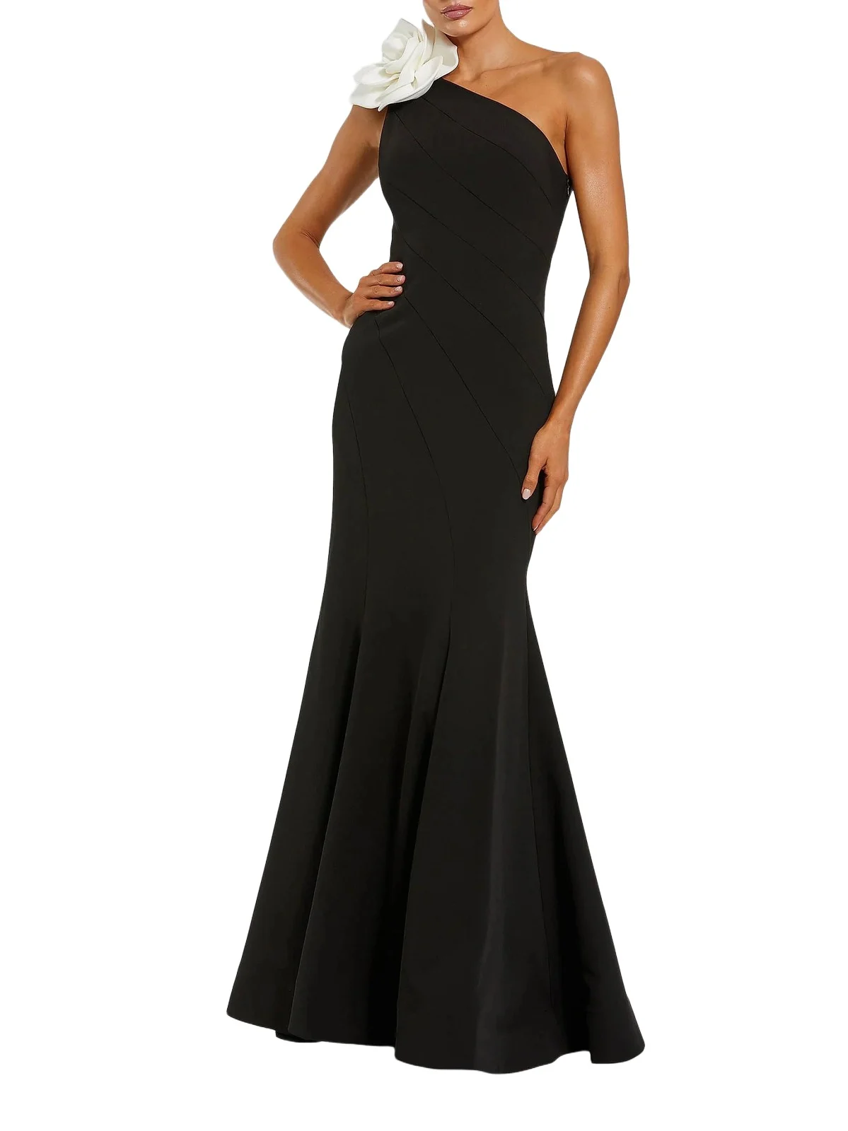 Women's Flower-Detailed Crepe One-Shoulder Mermaid Gown Women's Flower-Detailed Crepe One-Shoulder Mermaid Gown