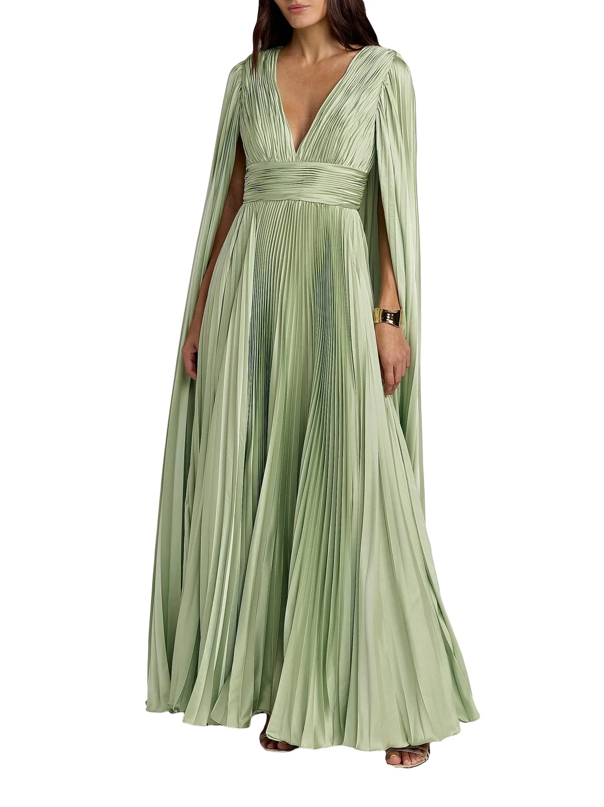 Women's Metallic Pleated Charmeuse Cape Gown Women's Metallic Pleated Charmeuse Cape Gown