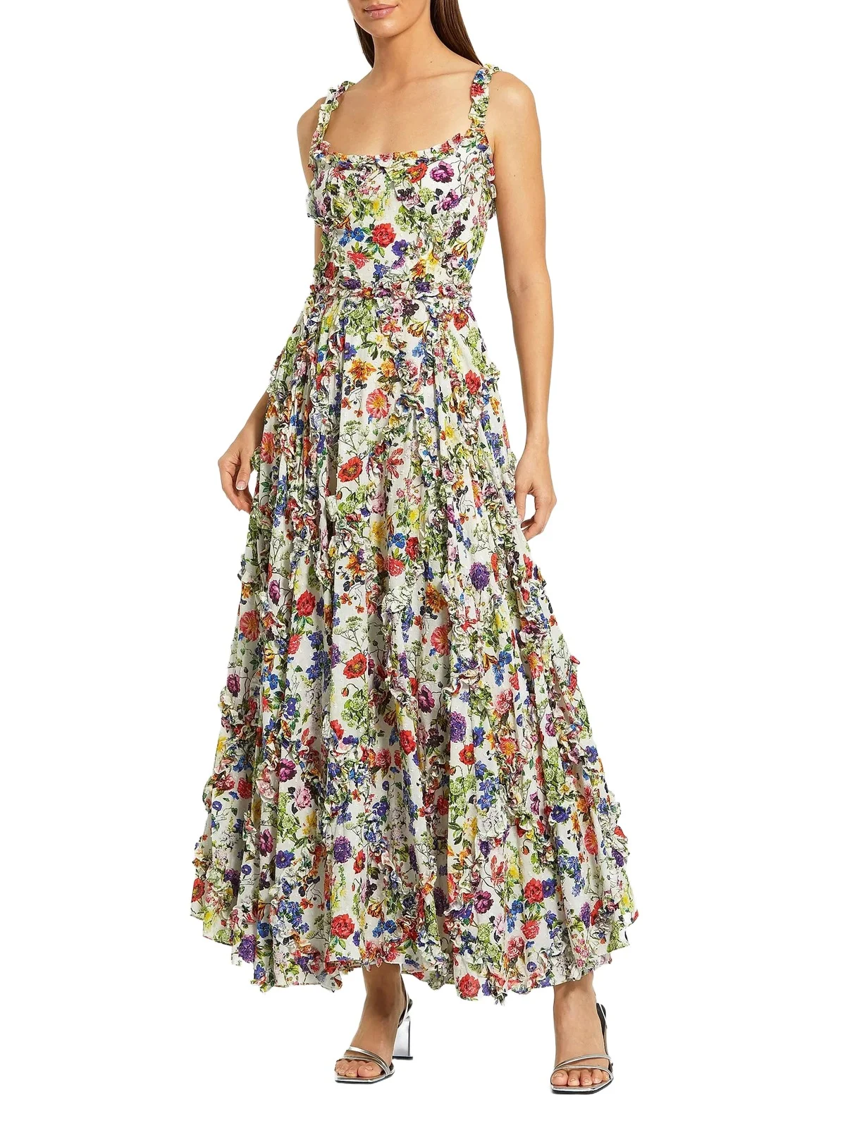Women's Ruffle Floral Sweetheart Maxi Dress Women's Ruffle Floral Sweetheart Maxi Dress
