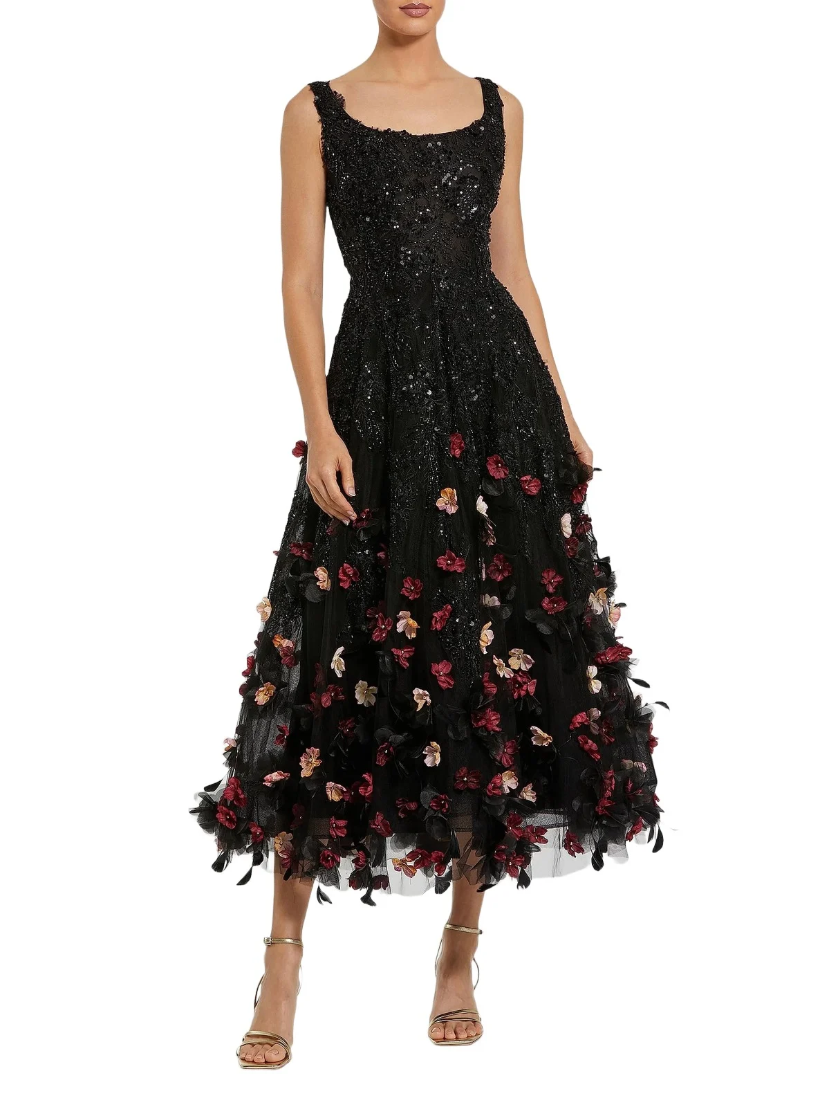 Women's Sequined Floral Appliqué Cocktail Dress Women's Sequined Floral Appliqué Cocktail Dress
