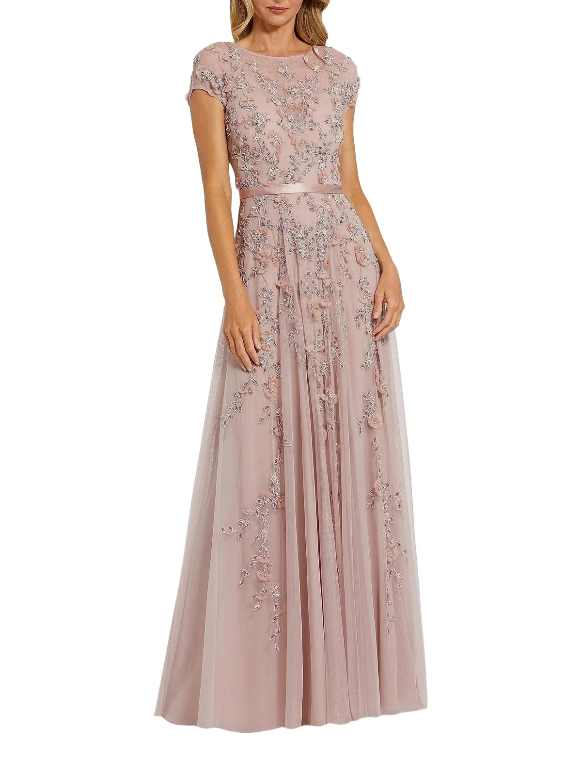 Women's Evening Floral-Embroidered Mesh Gown Women's Evening Floral-Embroidered Mesh Gown