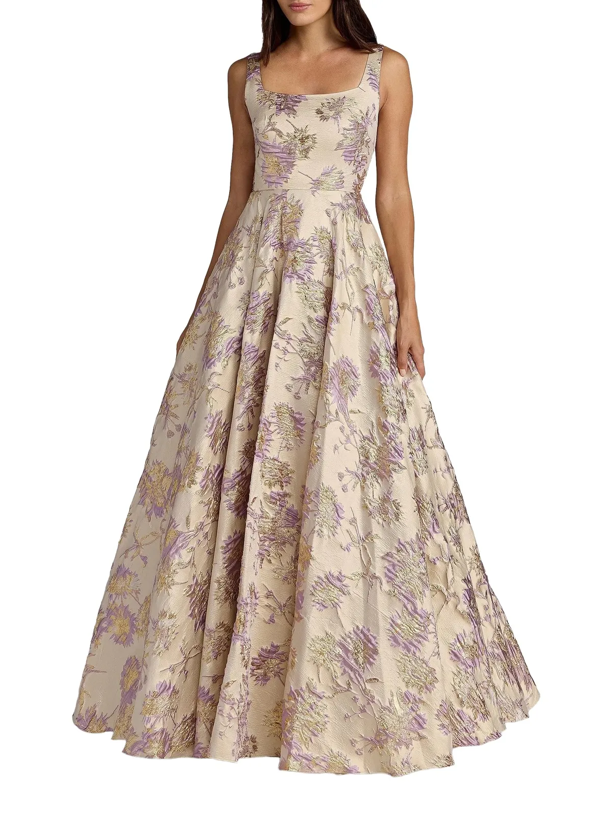 Women's Floral Brocade Sleeveless Gown