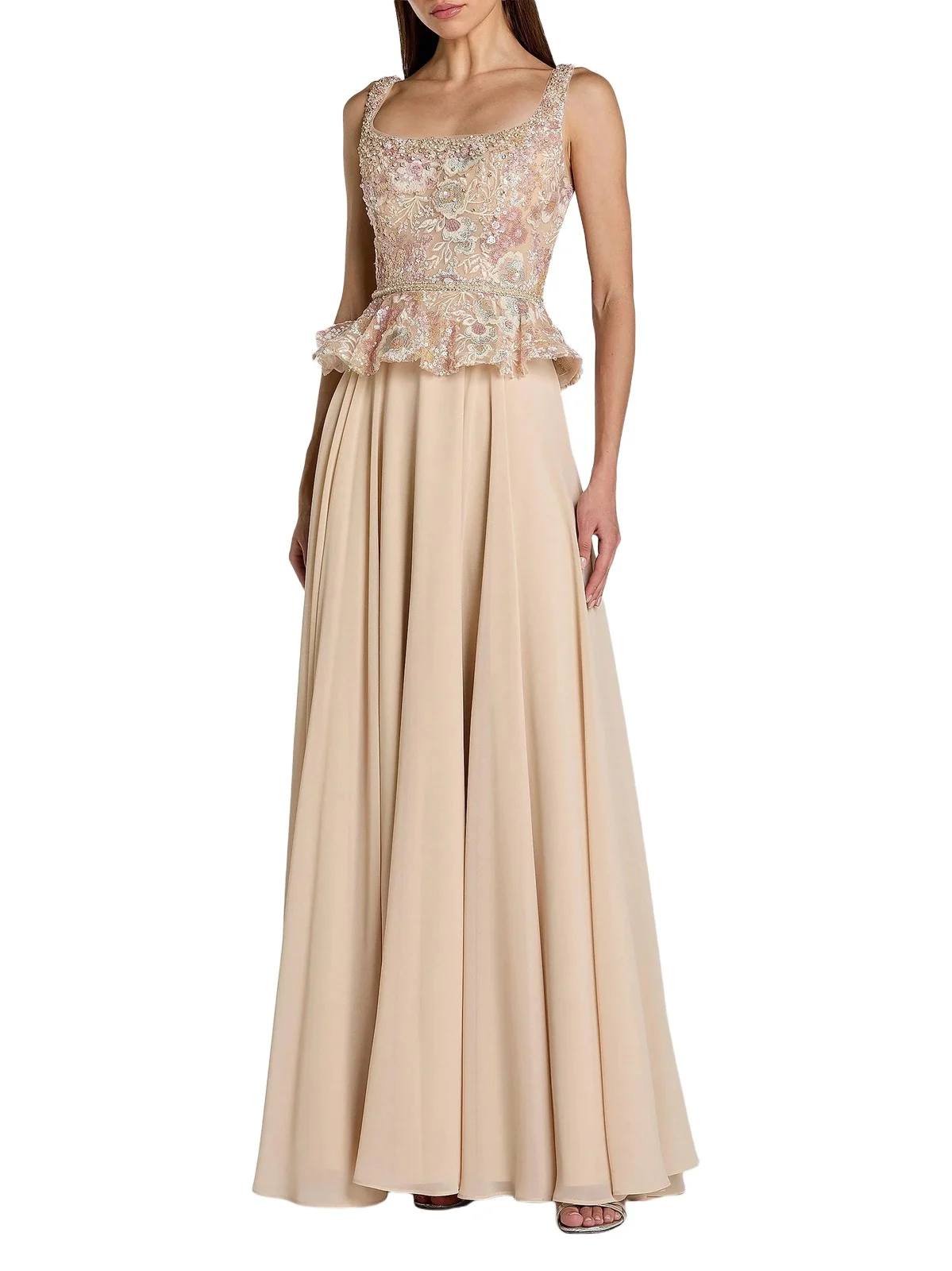 Women's Floral-Embroidered Peplum Gown
