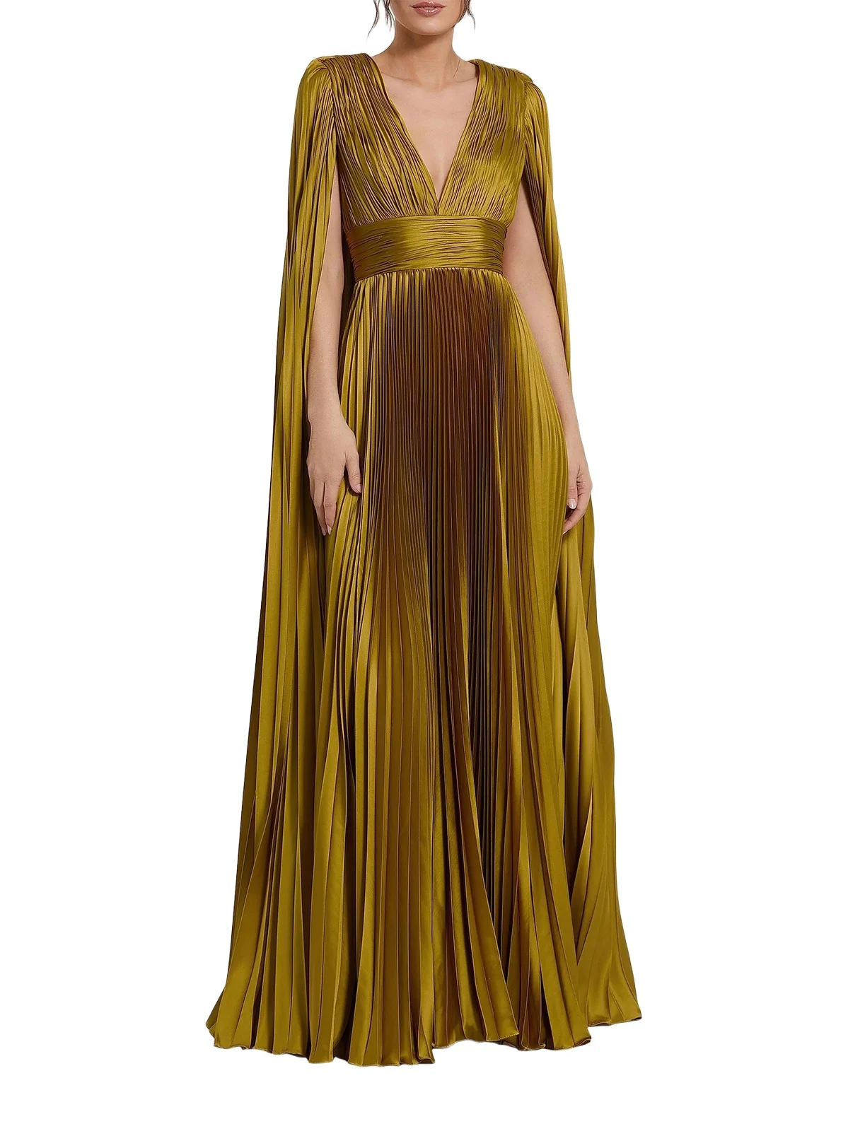 Women's Metallic Pleated Charmeuse Cape Gown Women's Metallic Pleated Charmeuse Cape Gown