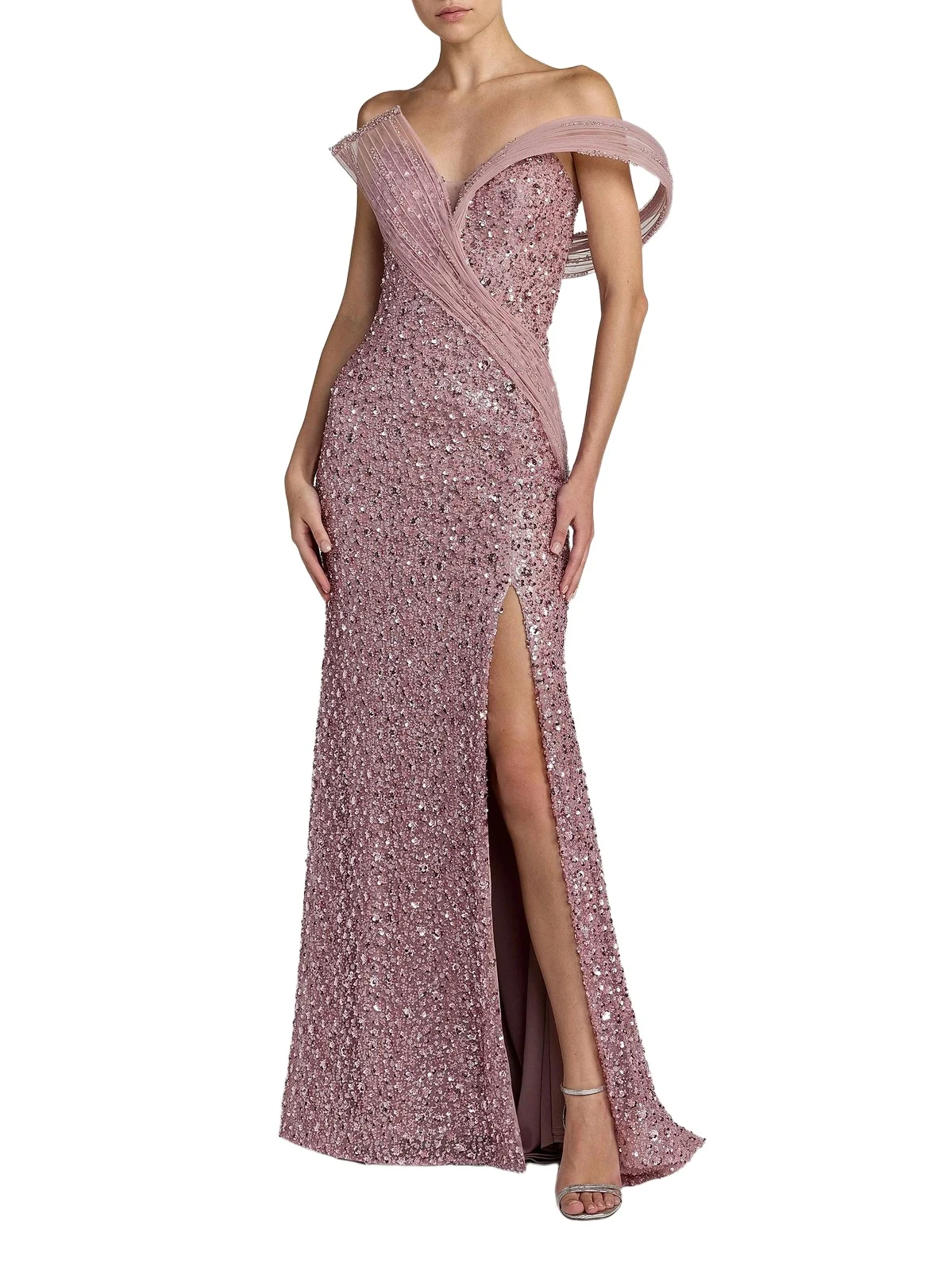 Women's Crystal-Embellished Sequined Asymmetric Gown Women's Crystal-Embellished Sequined Asymmetric Gown
