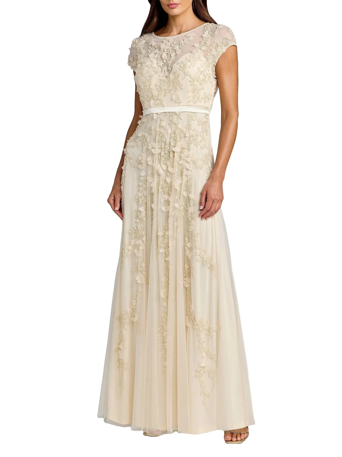 Women's Evening Floral-Embroidered Mesh Gown
