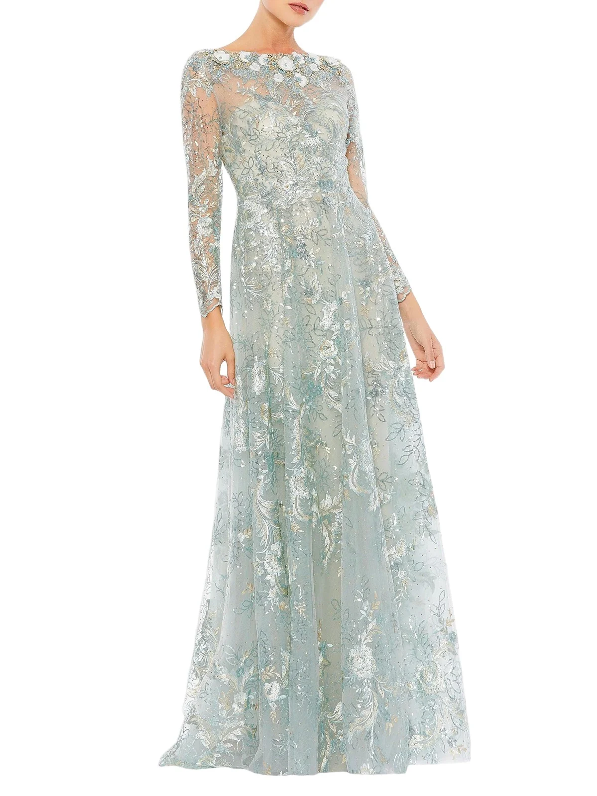 Mac Duggal Women's Floral Embroidered Illusion Gown
