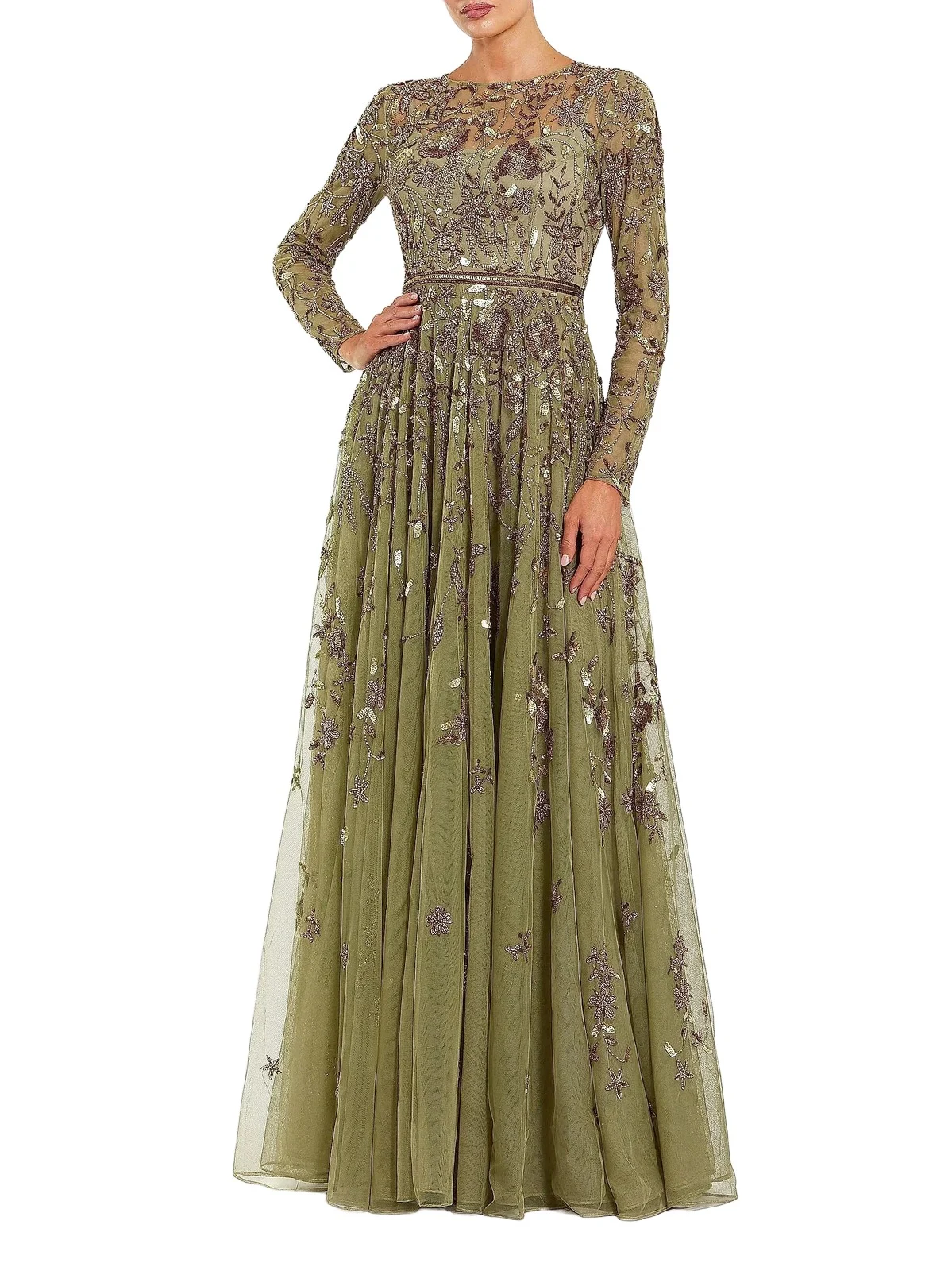 Women's Embellished Floral-Embroidered Mesh Gown