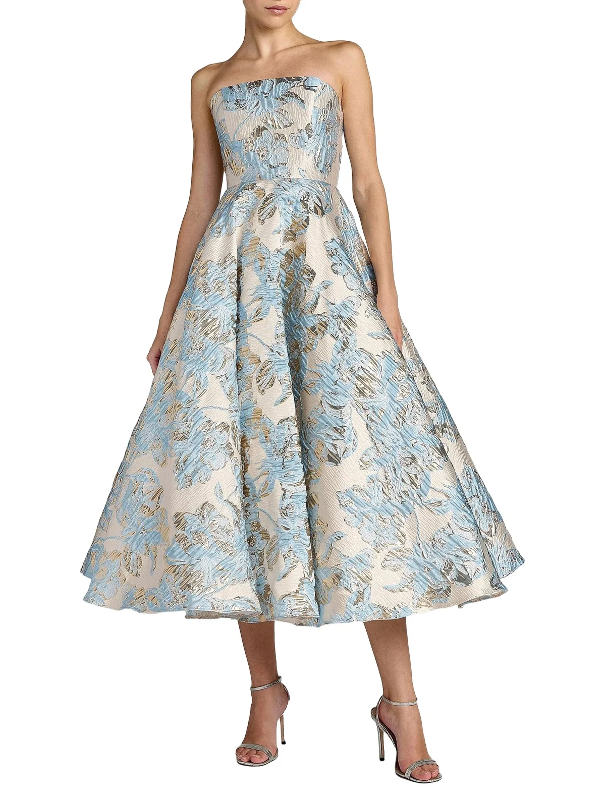 Women's Strapless Floral Brocade Midi-Dress Women's Strapless Floral Brocade Midi-Dress