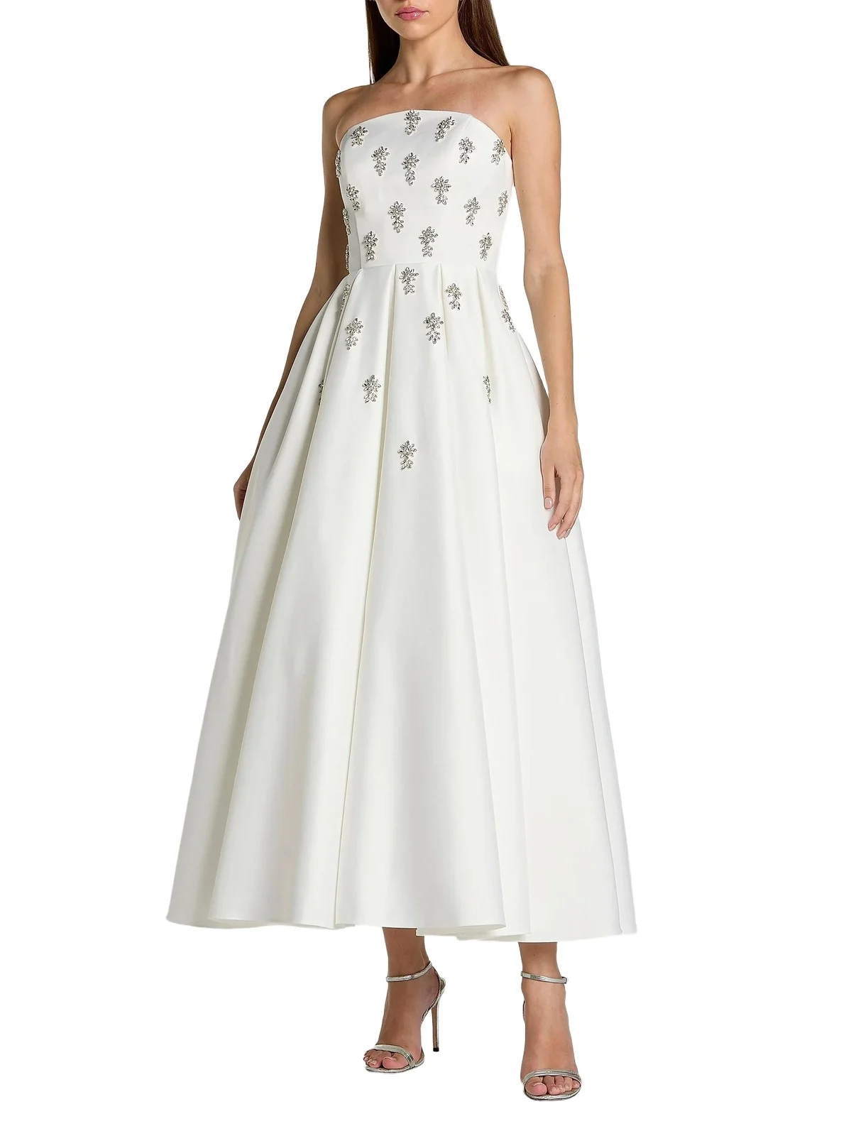 Women's Embellished Satin Strapless Tea-Length Dress Women's Embellished Satin Strapless Tea-Length Dress
