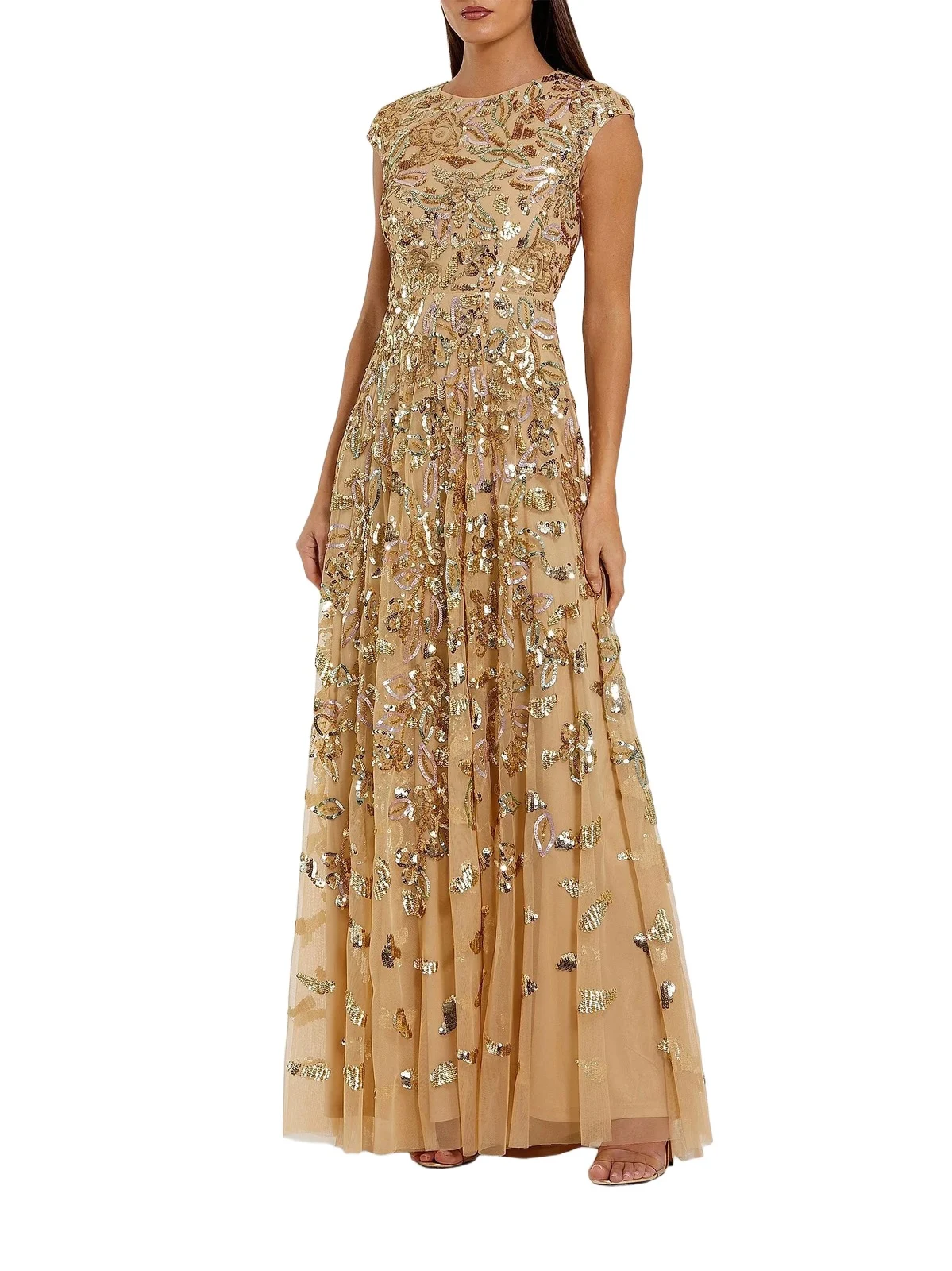 Women's Evening Sequined Cap-Sleeve A-Line Gown Women's Evening Sequined Cap-Sleeve A-Line Gown