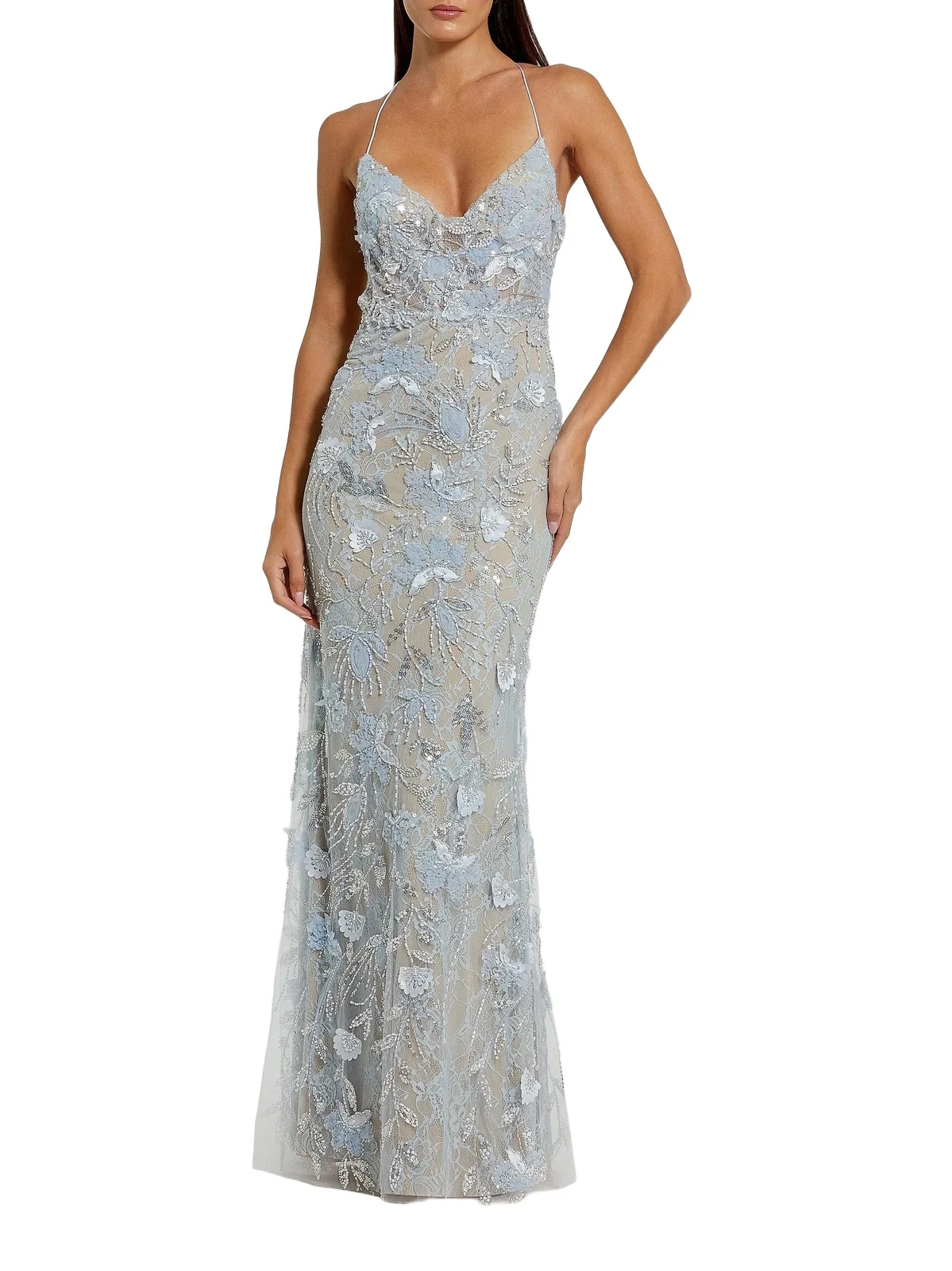 Women's Floral Lace Open-Back Gown