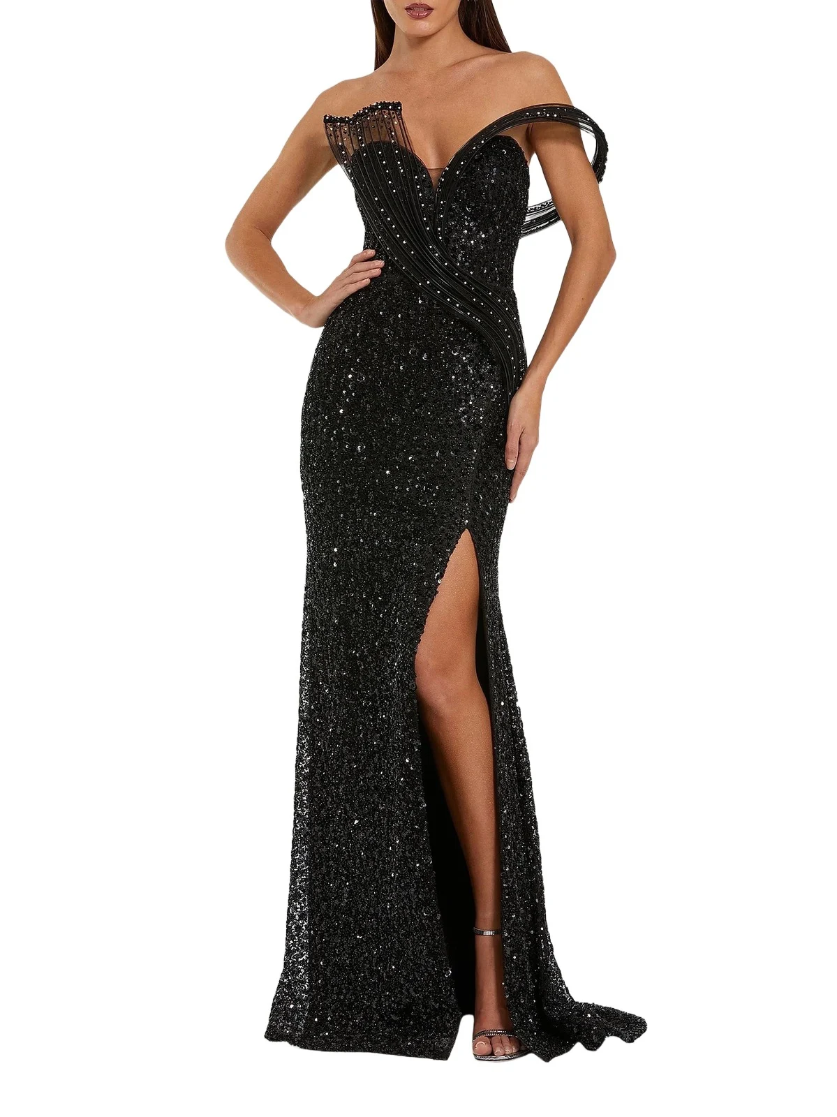 Mac Duggal Women's Crystal-Embellished Sequined Asymmetric Gown
