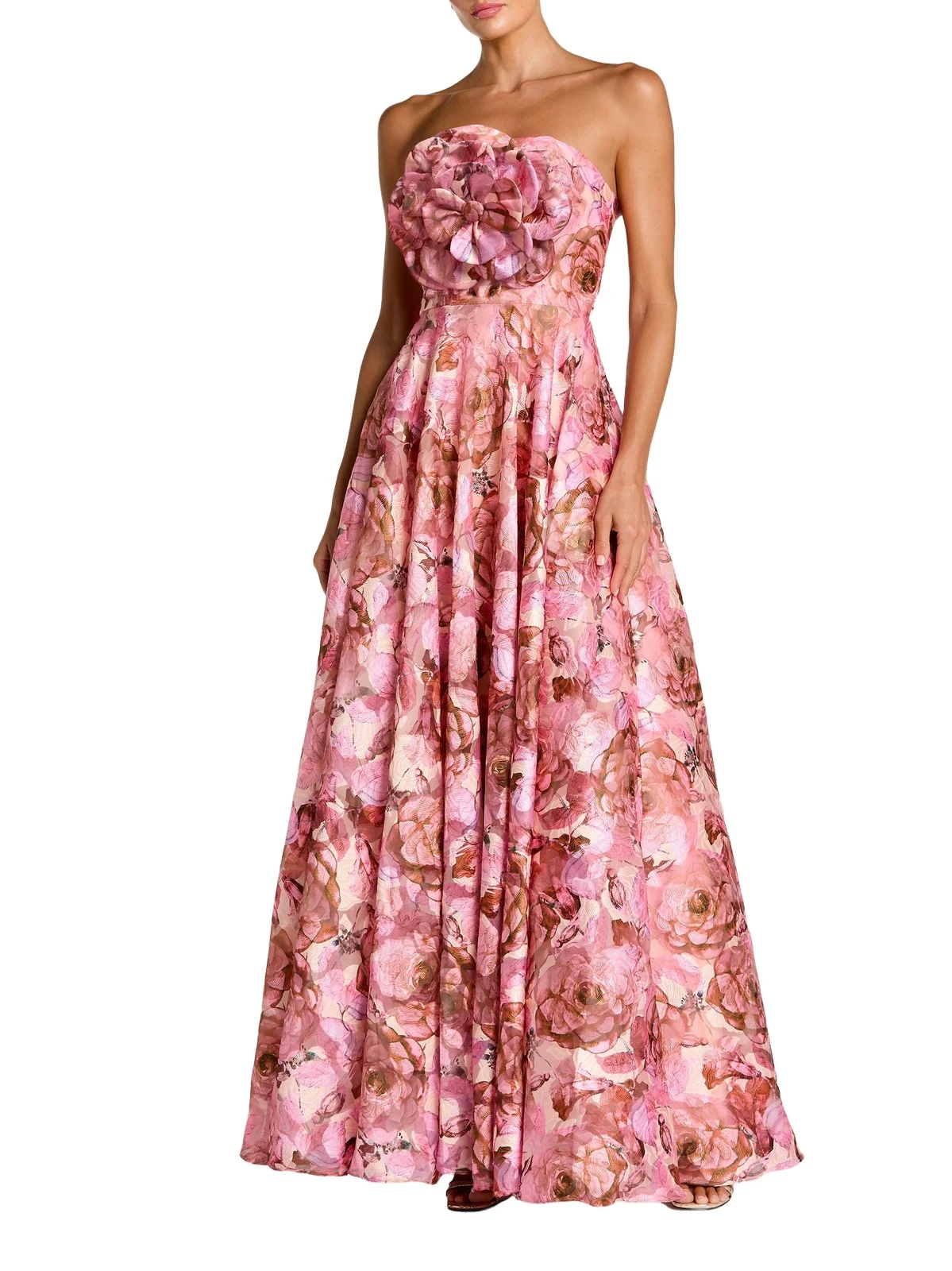 Women's Floral Organza Strapless Fit-&-Flare Gown