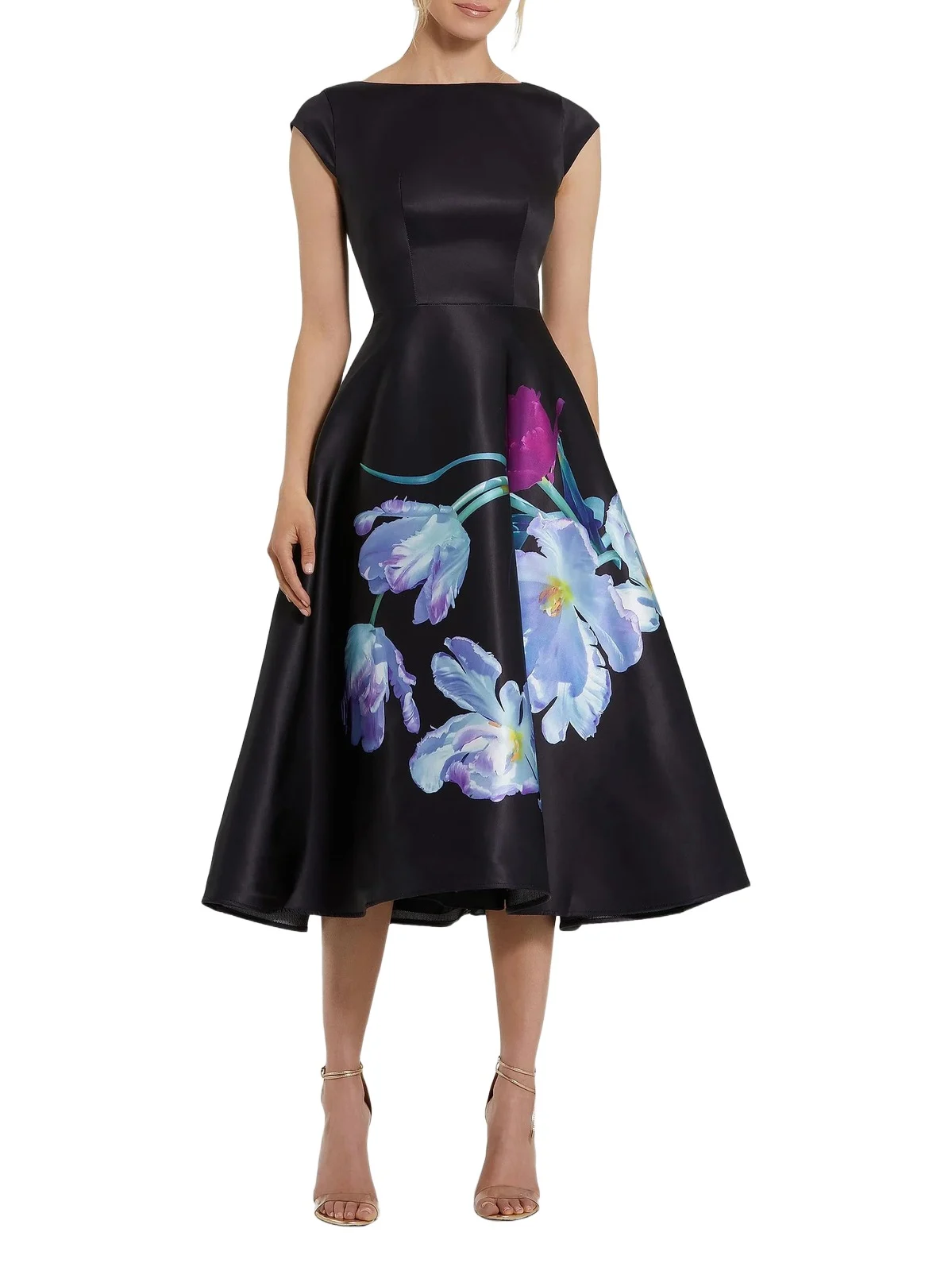 Women's Satin Painted Floral Cocktail Dress