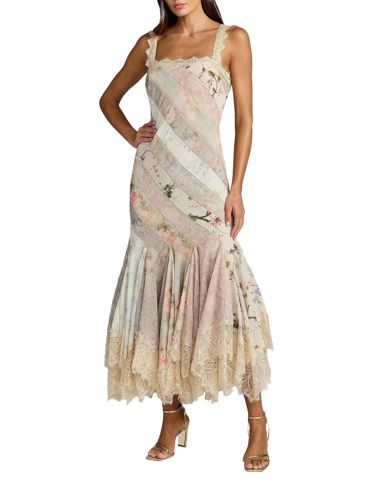 Women's Floral Patchwork Chiffon Handkerchief-Hem Cocktail Dress Women's Floral Patchwork Chiffon Handkerchief-Hem Cocktail Dress