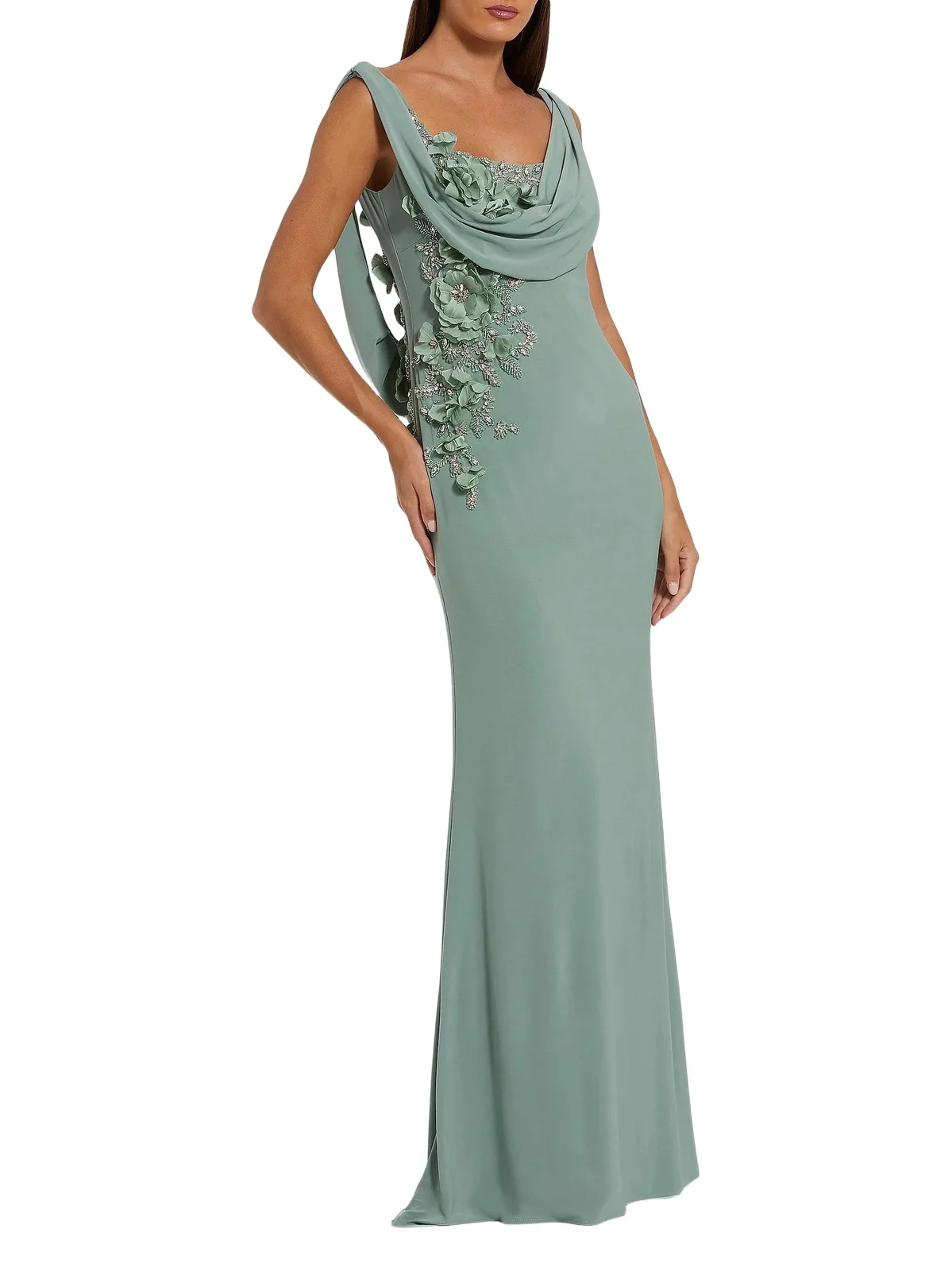 Mac Duggal Women's Evening Beaded Jersey Sleeveless Gown