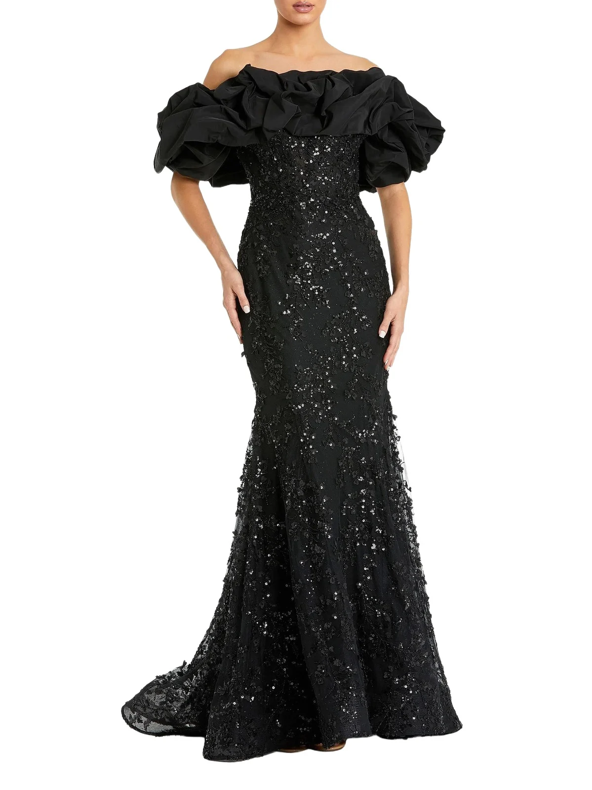 Mac Duggal Women's Evening Beaded Appliqué Off-The-Shoulder Mermaid Gown