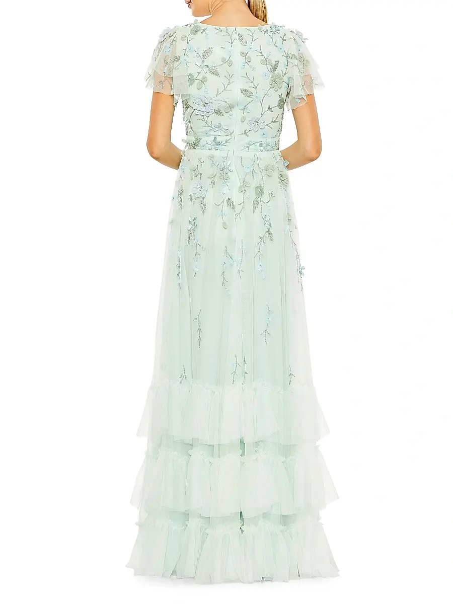 Mac Duggal Women's Ruffle-Tiered Embellished Wrap Gown | Thumbnail 2 Mac Duggal Women's Ruffle-Tiered Embellished Wrap Gown | Thumbnail 2