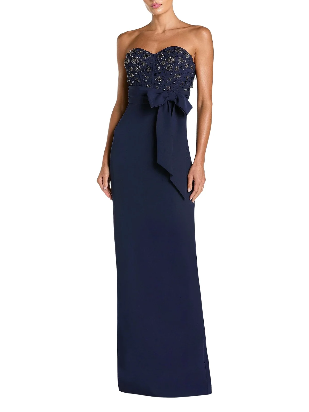 Women's Beaded Crepe Strapless Column Gown