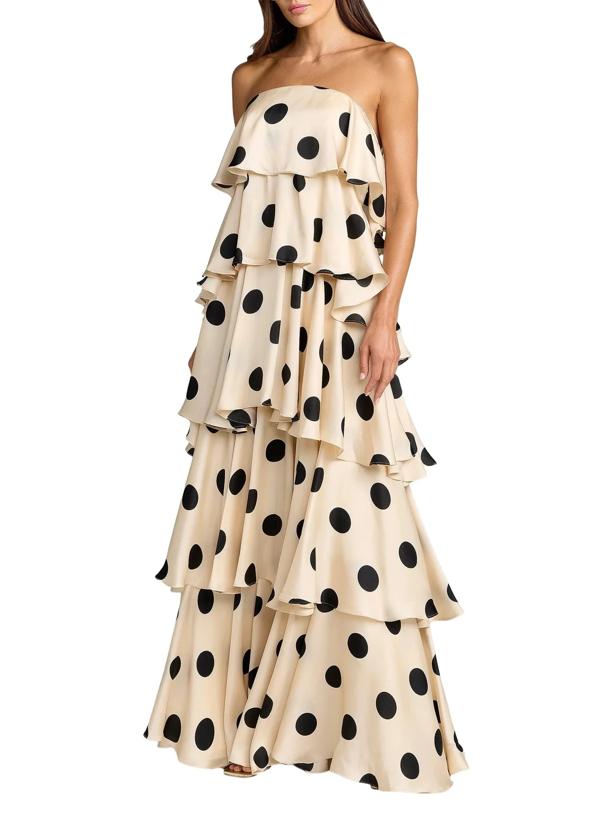 Mac Duggal Women's Ruffled Tiered Polka Dot Charmeuse Gown