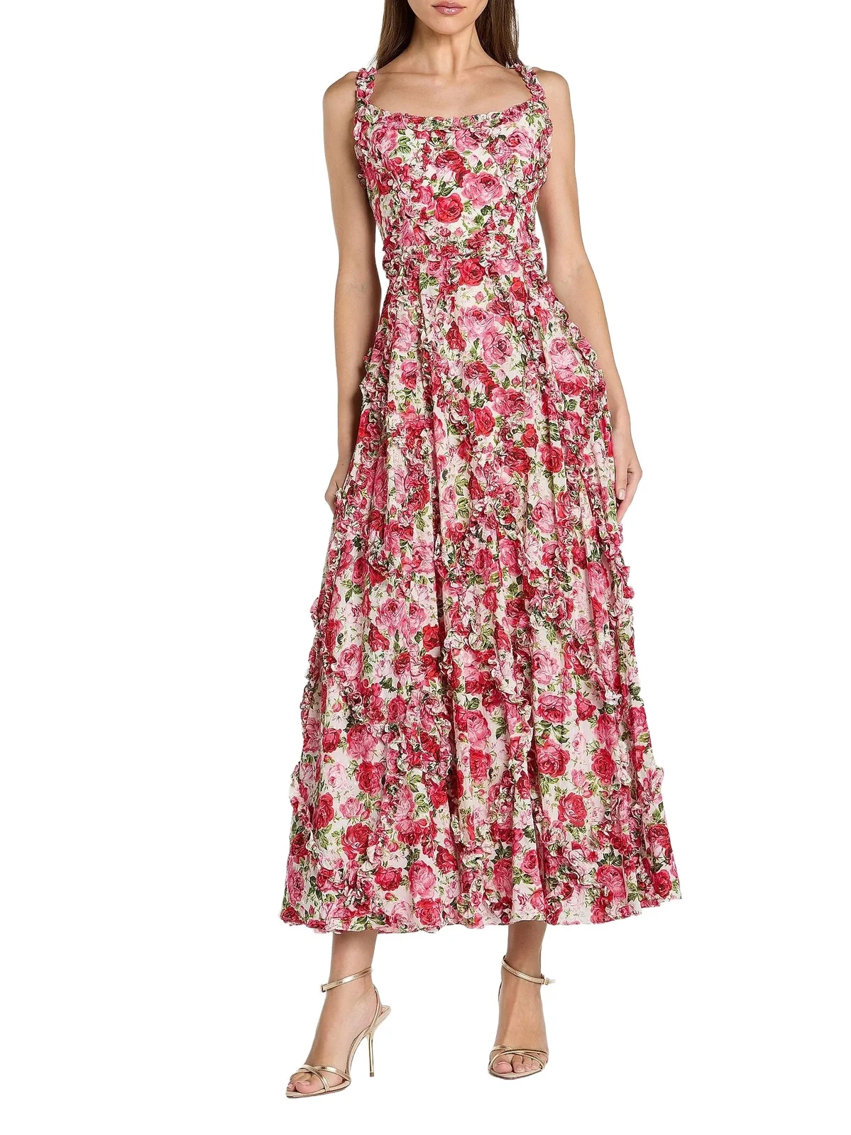 Women's Ruffle Floral Sweetheart Maxi Dress Women's Ruffle Floral Sweetheart Maxi Dress