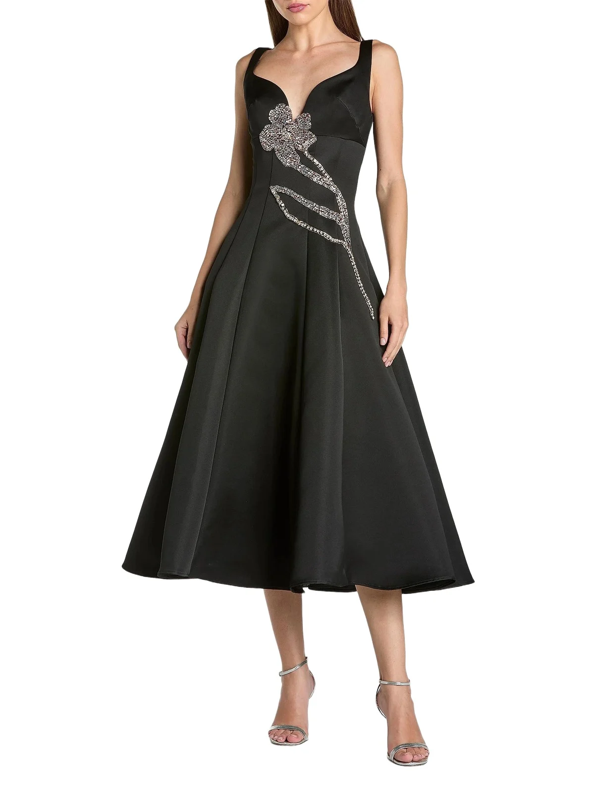 Women's Embellished Floral Satin Midi-Dress Women's Embellished Floral Satin Midi-Dress