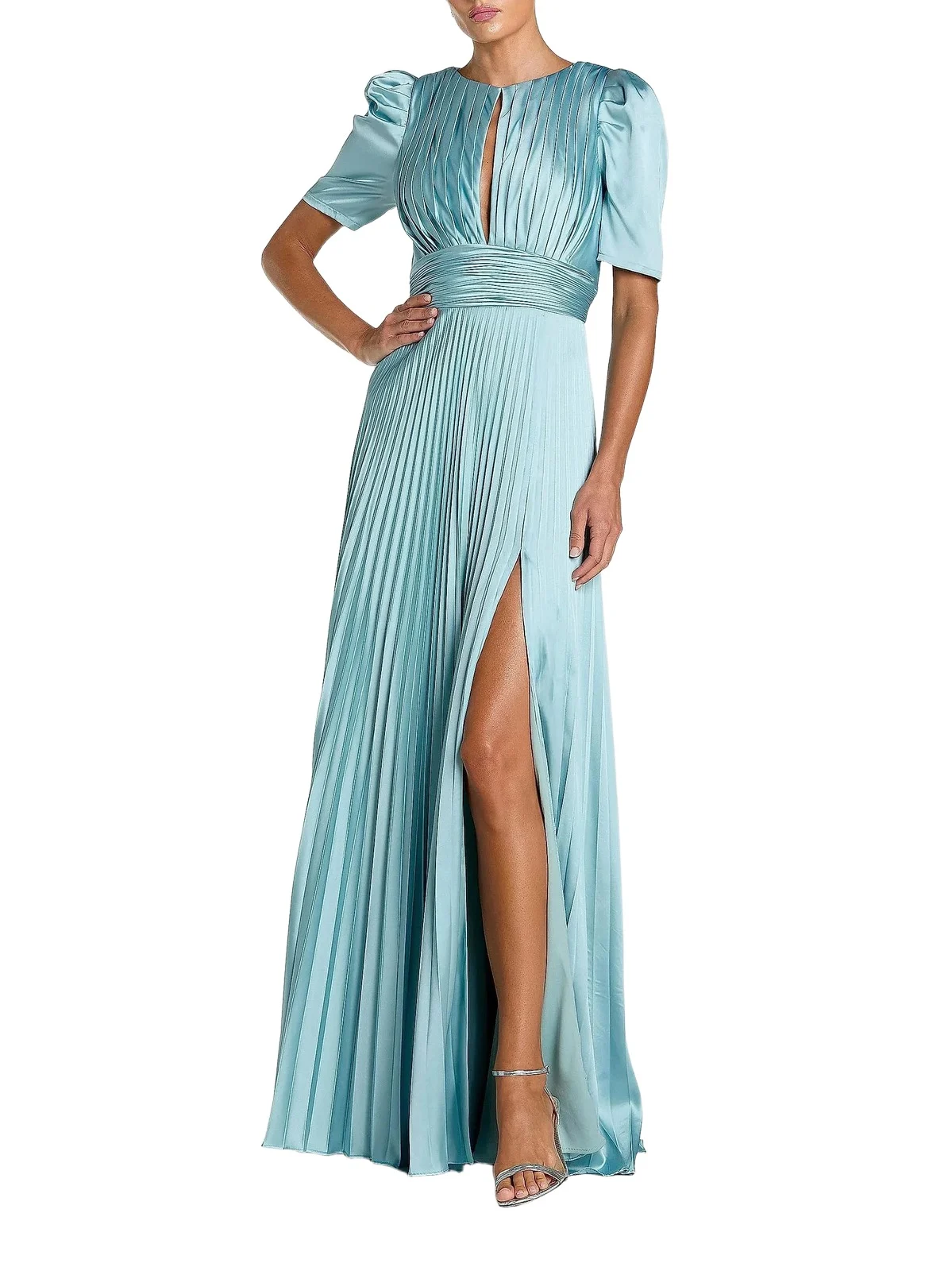 Women's Pleated Charmeuse Short-Sleeve Gown Women's Pleated Charmeuse Short-Sleeve Gown