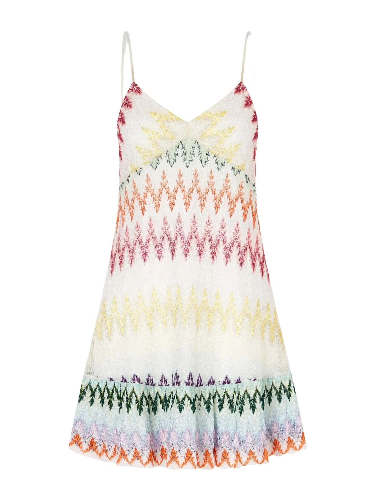 Scalloped Striped Metallic Crochet-knit Mini Dress