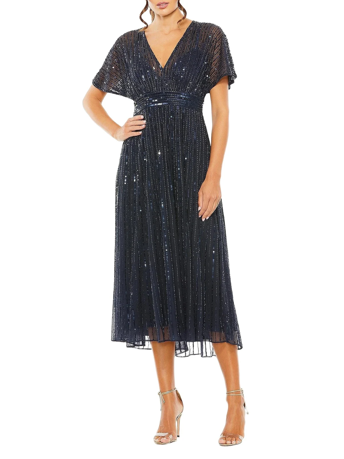 Women's Sequined Short-Sleeve Midi-Dress