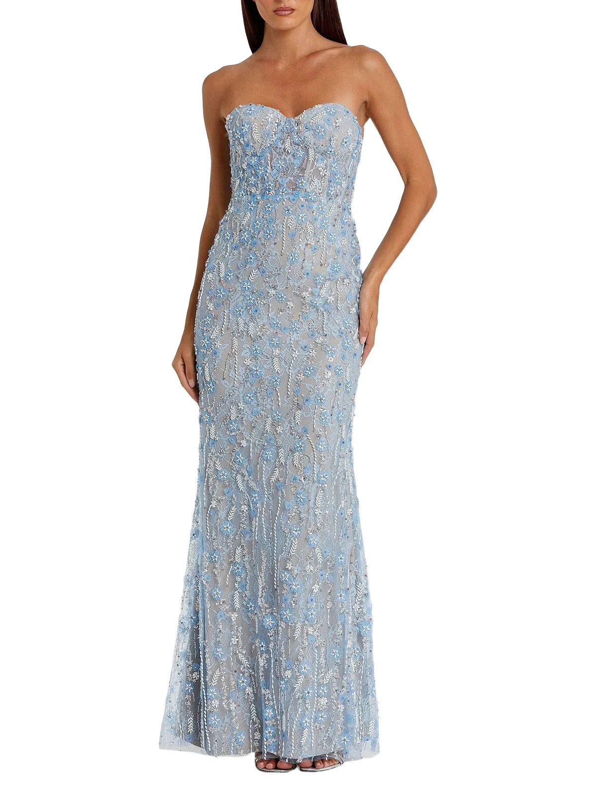 Women's Embellished Floral Lace Strapless Bustier Gown Women's Embellished Floral Lace Strapless Bustier Gown