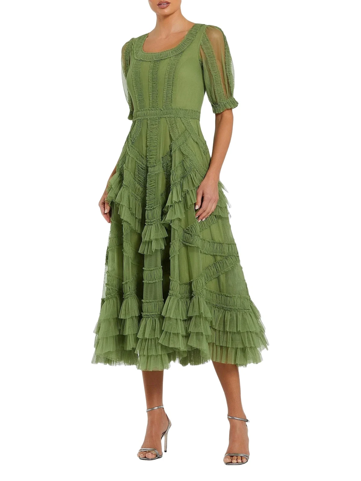Mac Duggal Women's Mesh Ruffled Scoopneck Midi-Dress